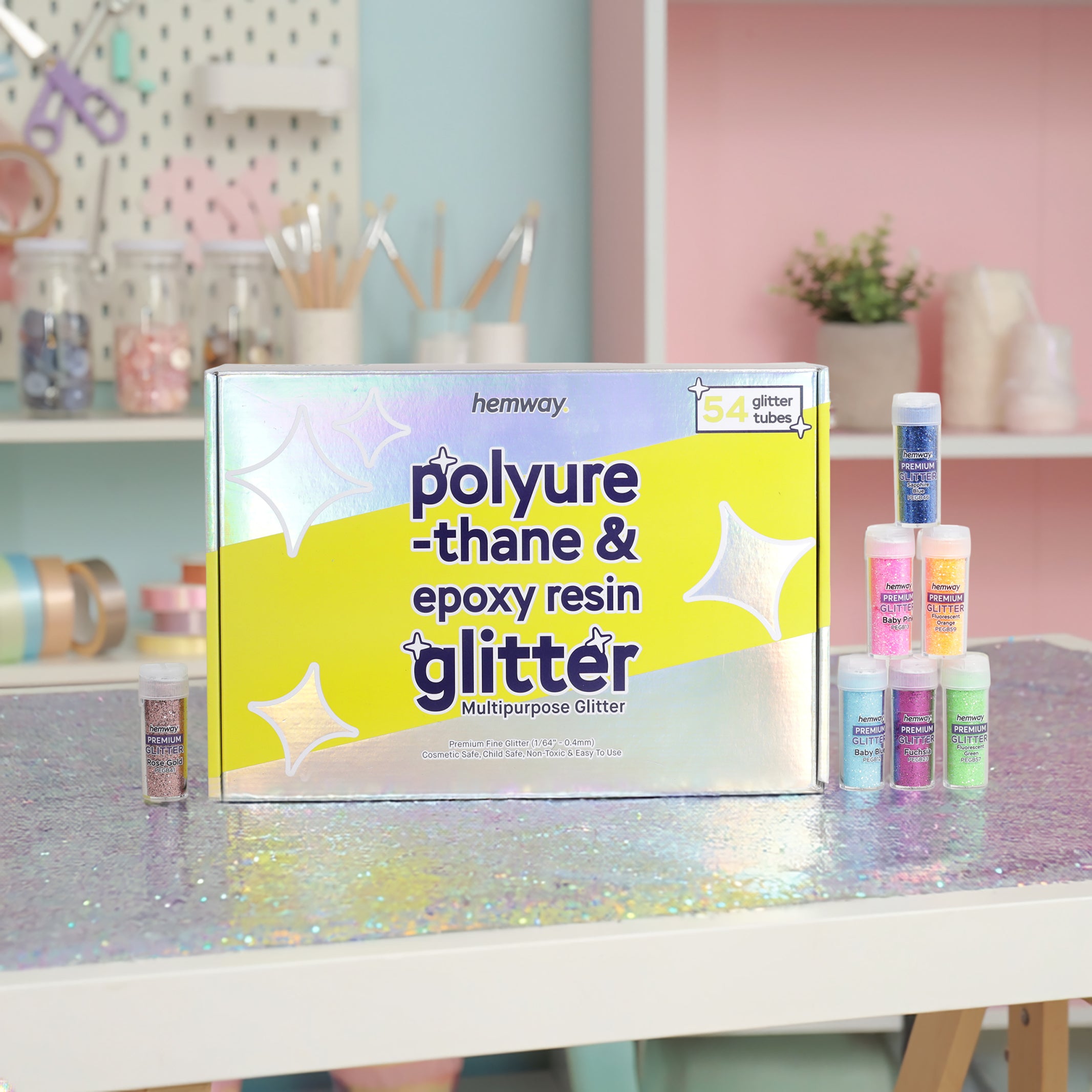 Hemway Set of 54 Glitter Tubes - Premium FINE Multipurpose Glitter