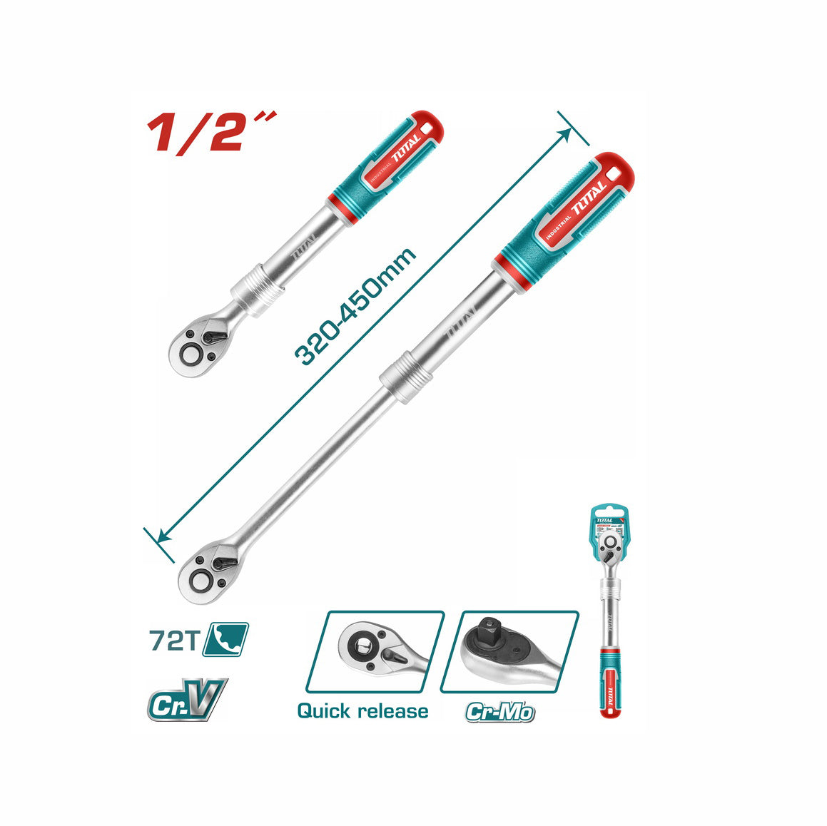 Total Extendable Ratchet Wrench - 1/2" - THT106128L