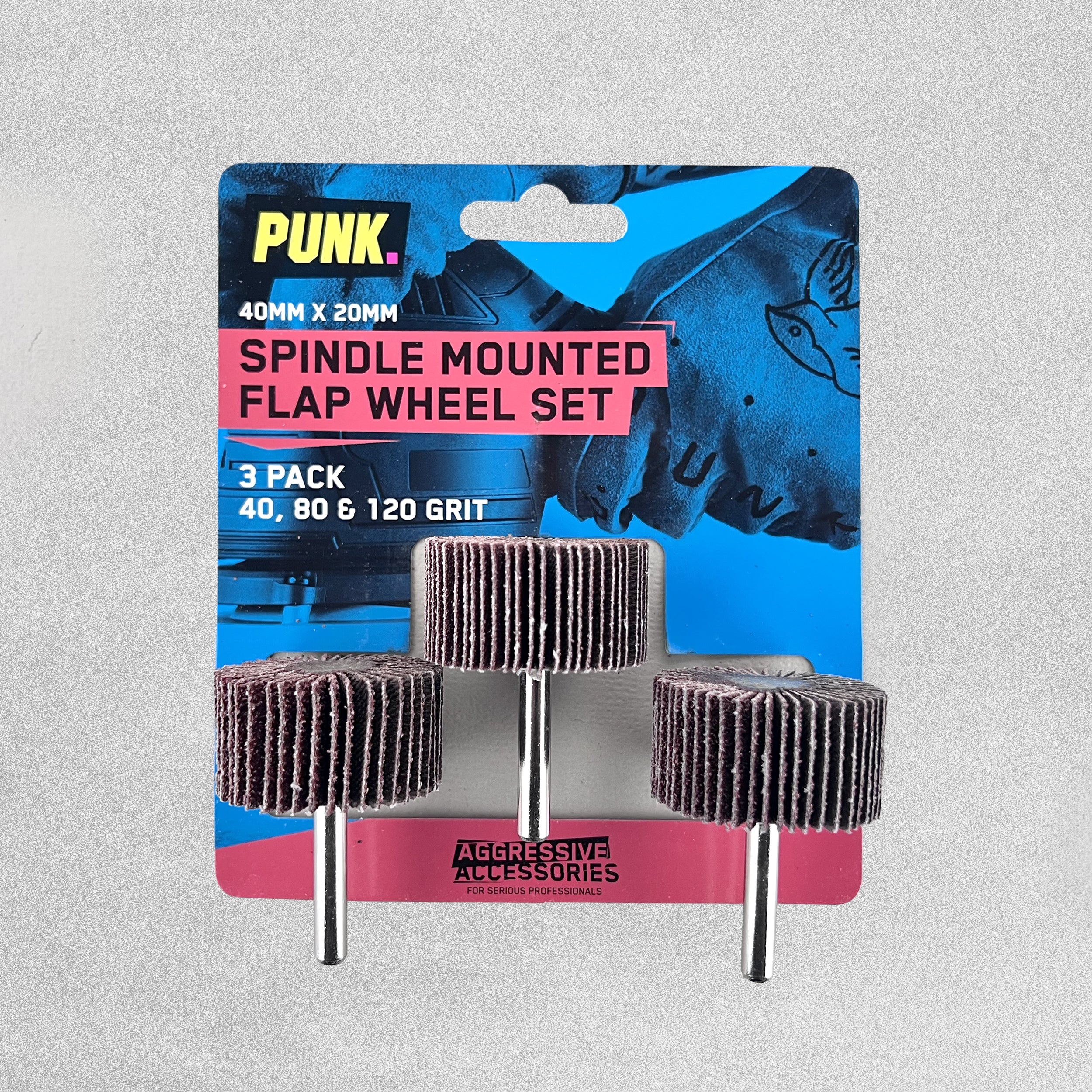 Punk  Spindle Mounted Flap Wheel 40mm x 20mm -3Pack  40,80,120 Grit
