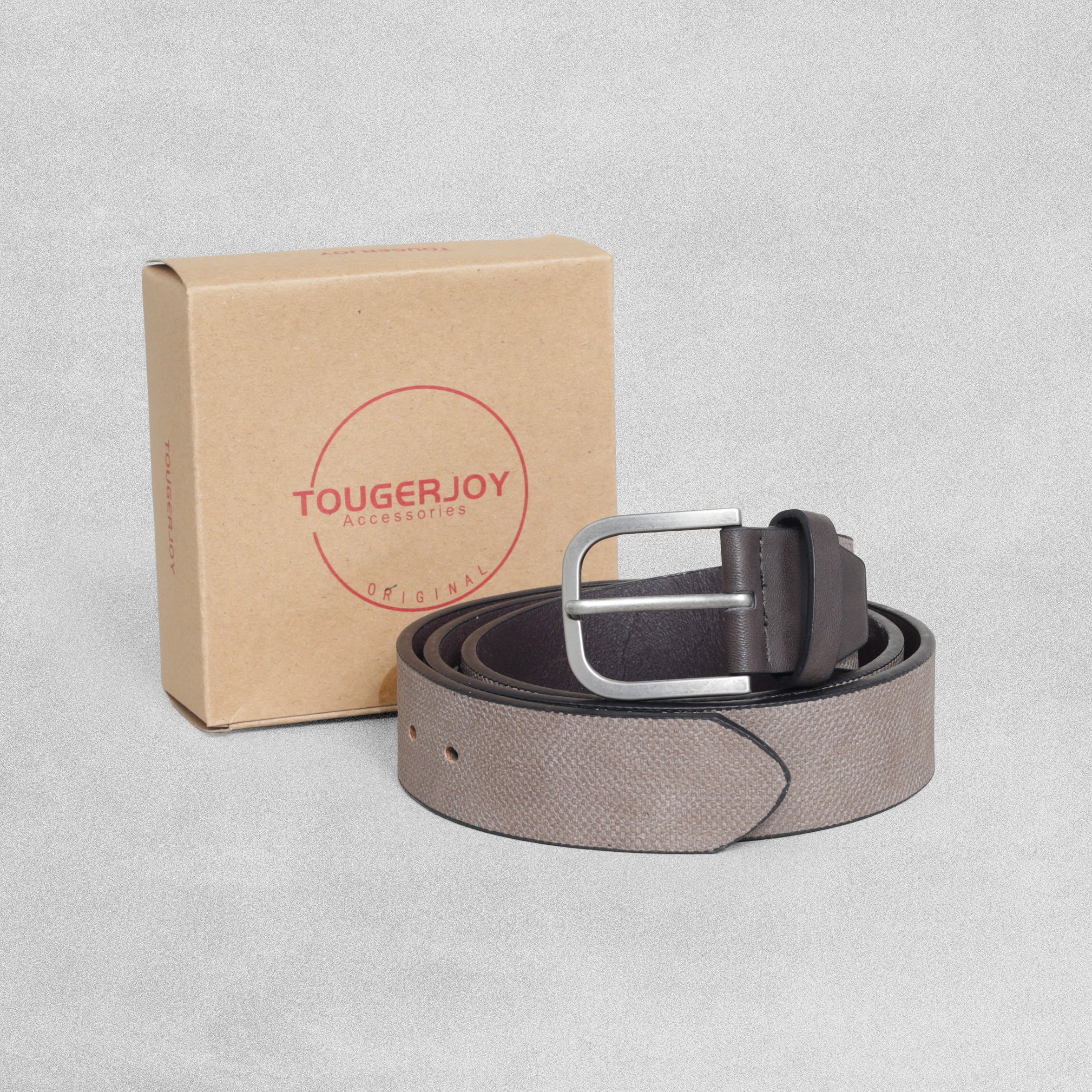 Tougerjoy Real Leather Mens Belt - Textured Brown