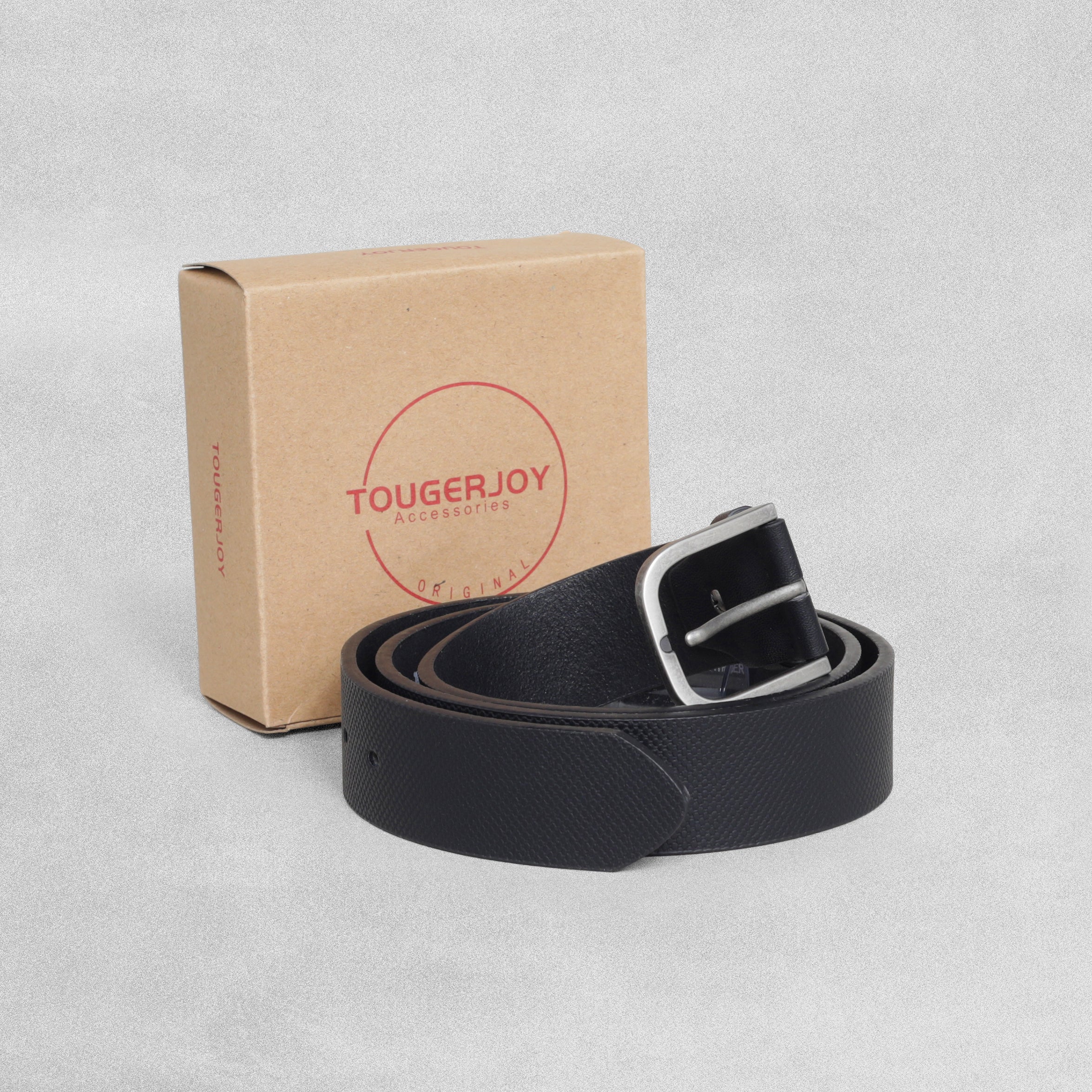 Tougerjoy Real Leather Mens Belt - Textured Black