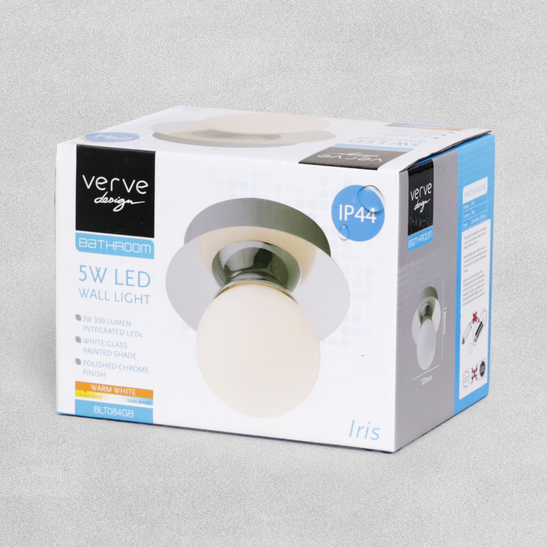 Verve Design Polished Chrome Bathroom LED Wall Light IP44 - Iris