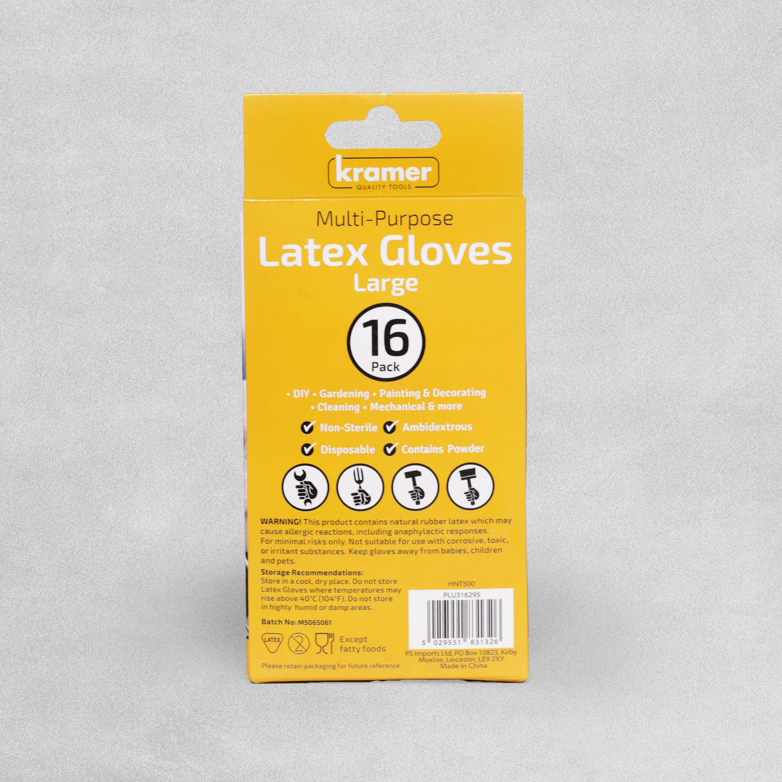 Kramer Multi Purpose Latex Gloves -Large - Pack of 16