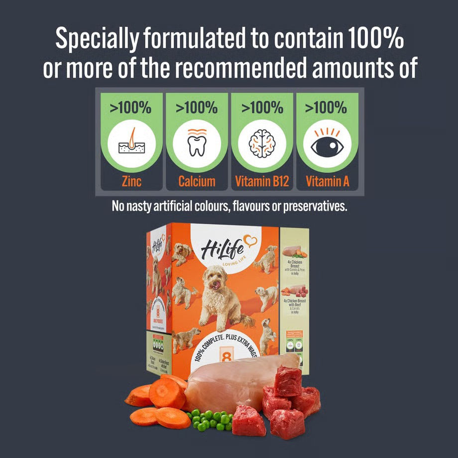 HiLife Adult Dog Food Pouches - 8pcs