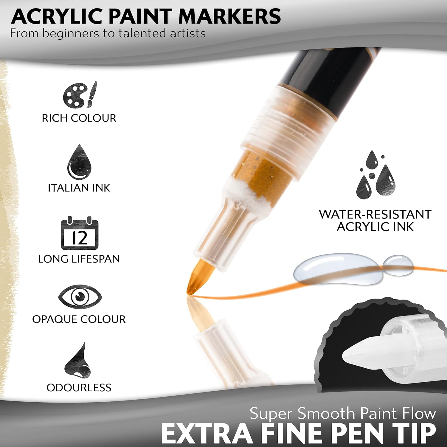 Stylo Acrylic Rose Gold Paint Pen - 4pcs
