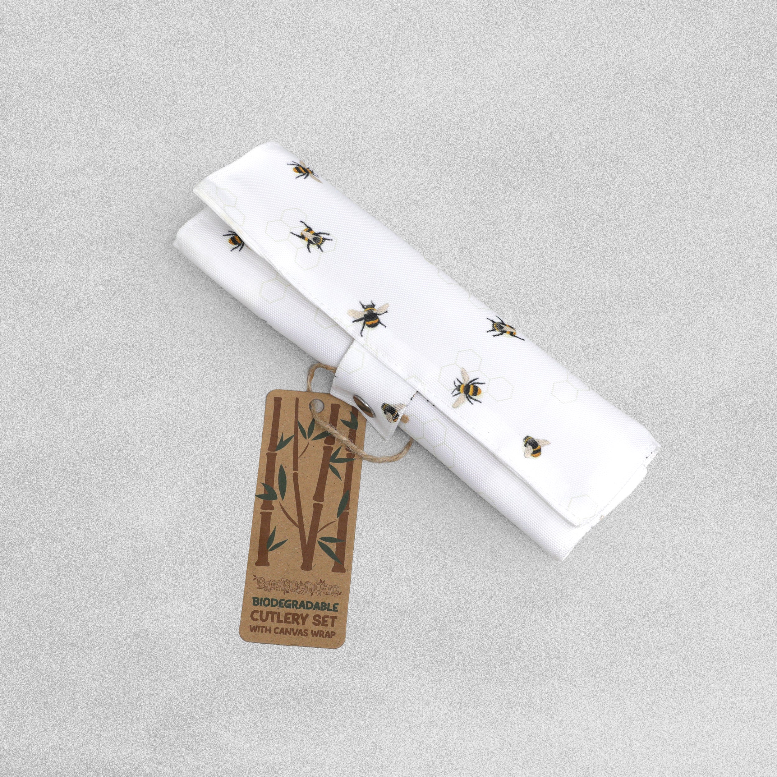 Bambootique Biodegradable Bamboo Cutlery Set with Canvas Wrap