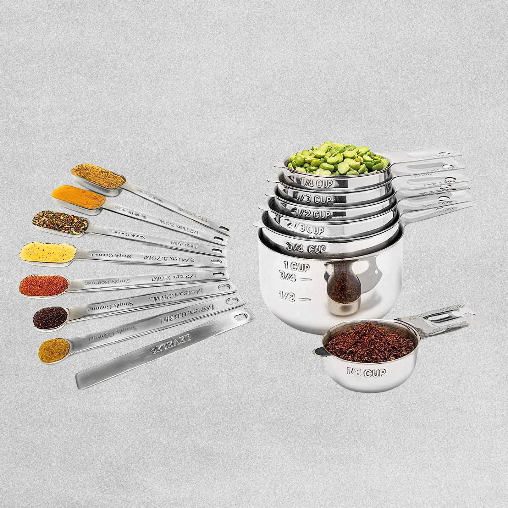 Simply Gourmet Stainless Steel Measuring Cups  & Spoons -15 Piece Set.