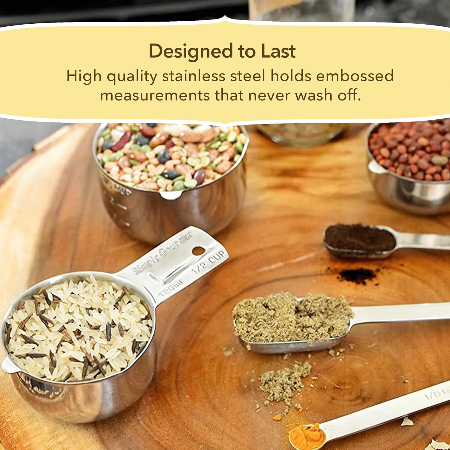 Simply Gourmet Stainless Steel Measuring Cups  & Spoons -15 Piece Set.