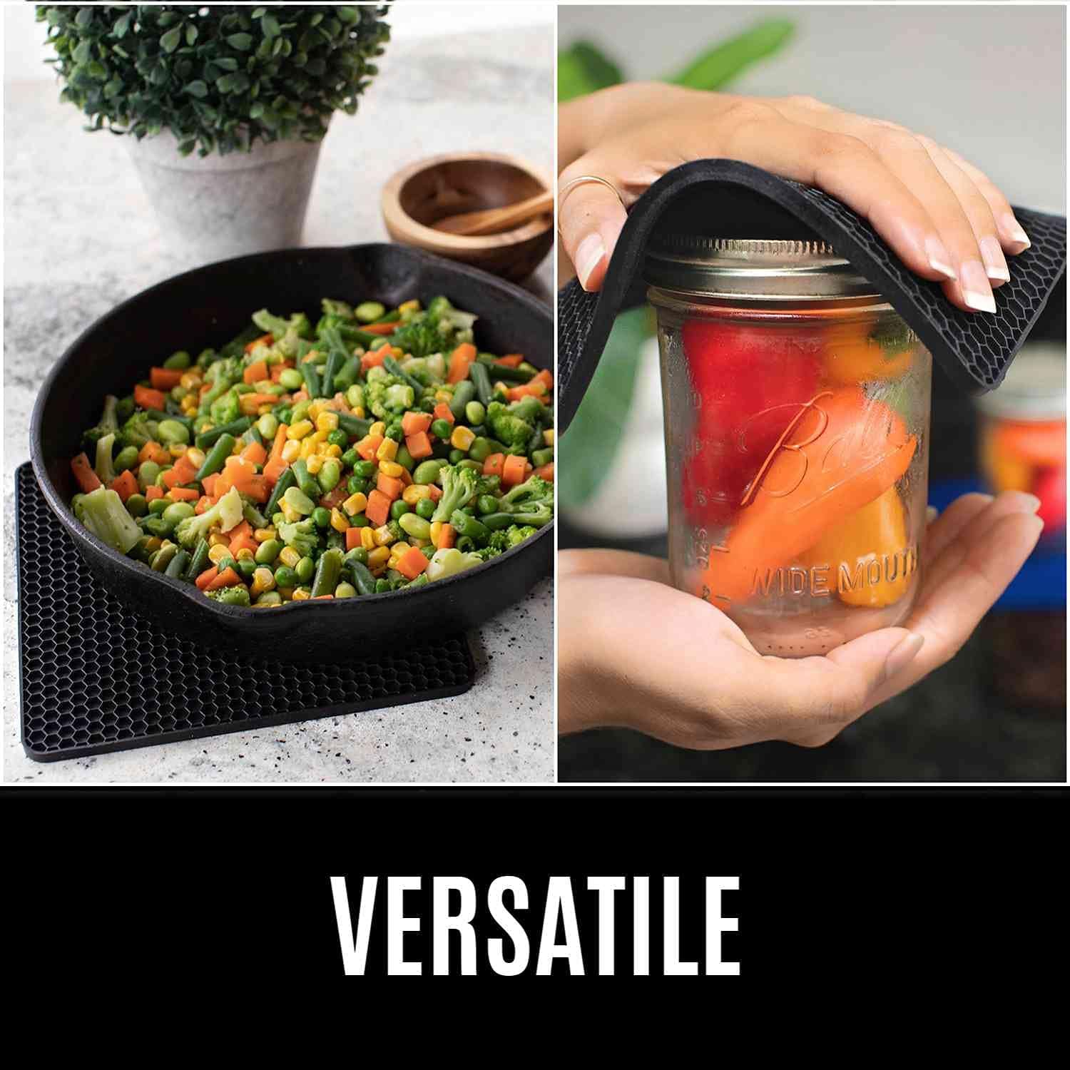 Silicone Oven Mitts and Pot Holders - 4 piece set in black