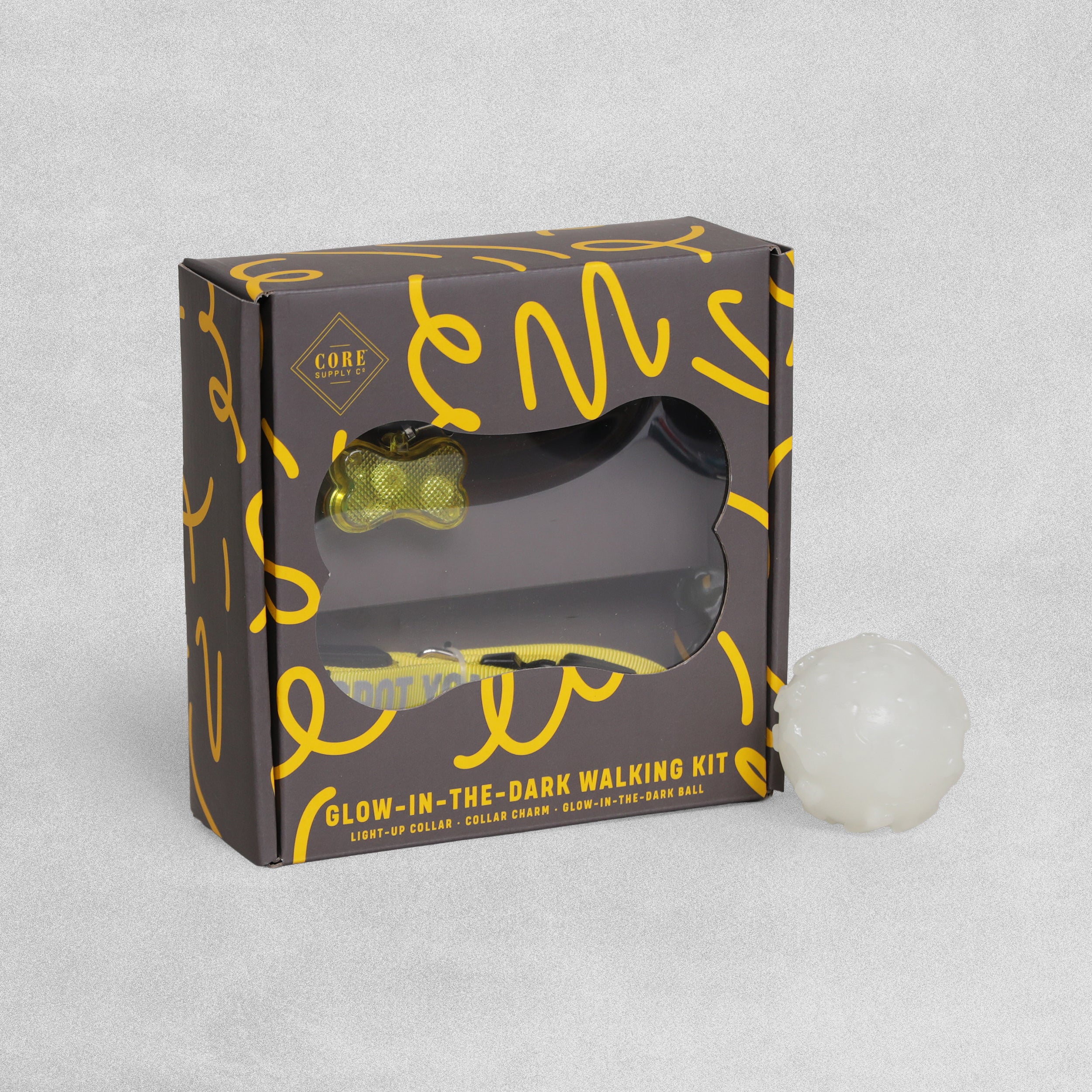 Core Supply Glow in The Dark Dog Walking Kit - Light Up Collar and Tag and Glow in the Dark Ball.