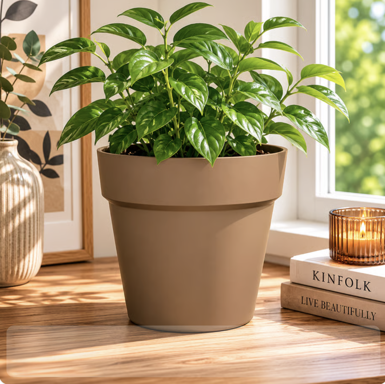 Naterial polypropylene pot, 24.5 cm diameter x 21.5 cm high-Taupe