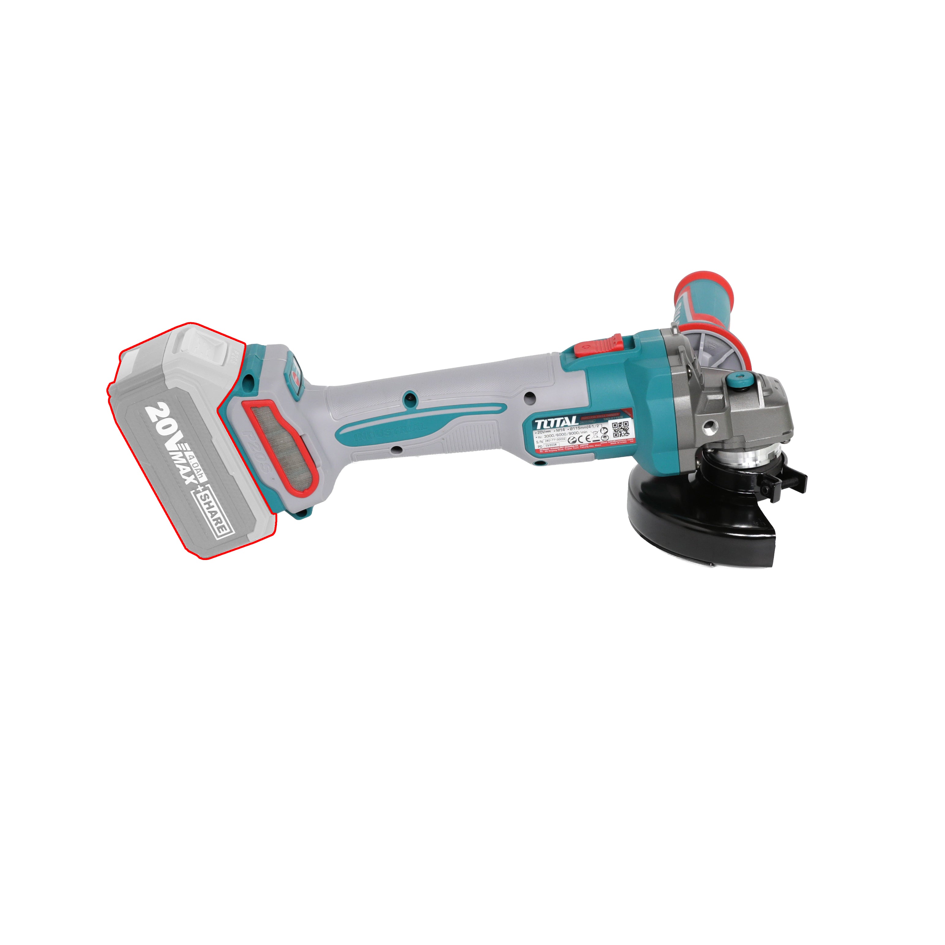 Total Li-Ion 20V Cordless Angle Grinder (Battery not included) - TAGLI27153E