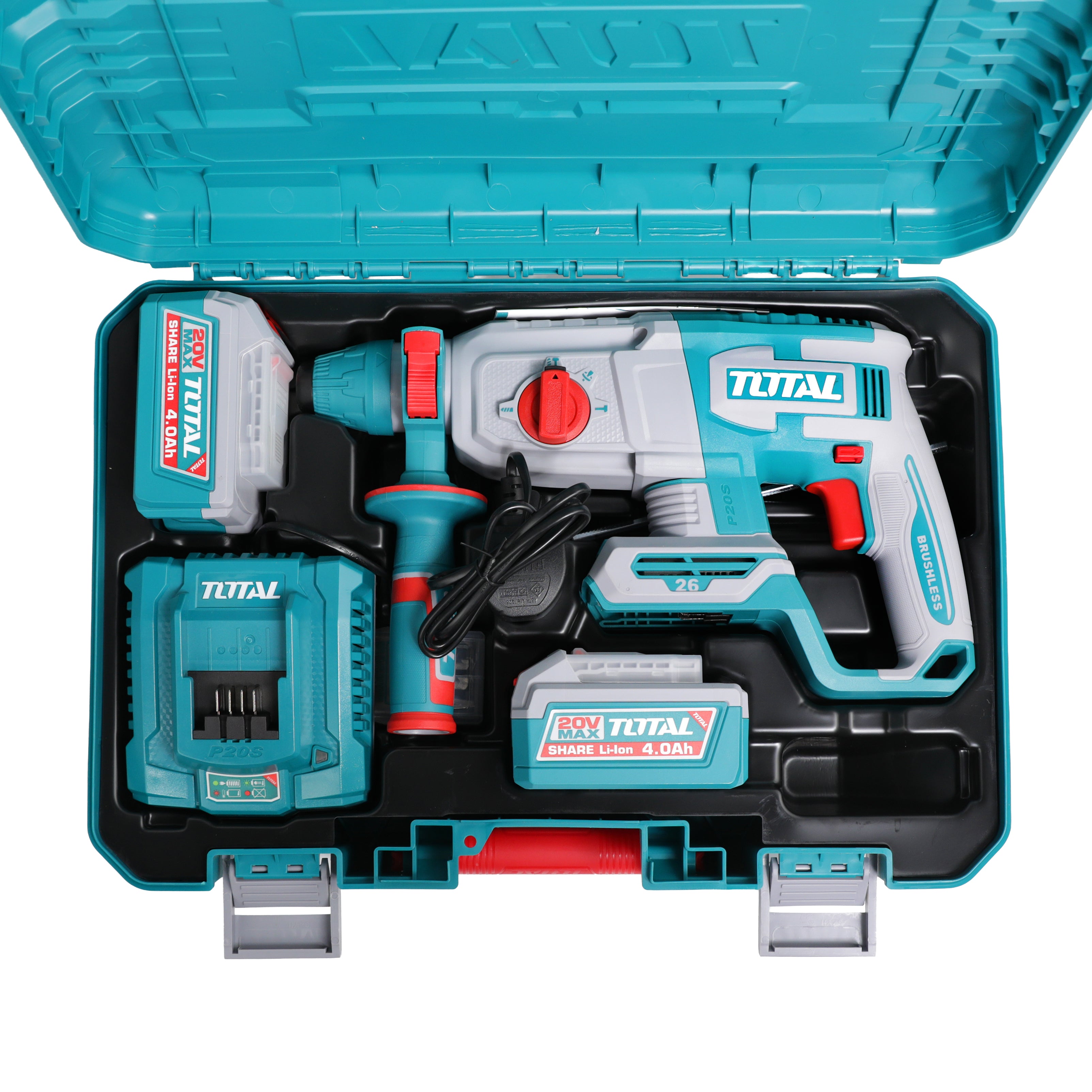 Total Li-Ion 20V Rotary Hammer (with 2 Batteries & Charger) - TRHLI262085E