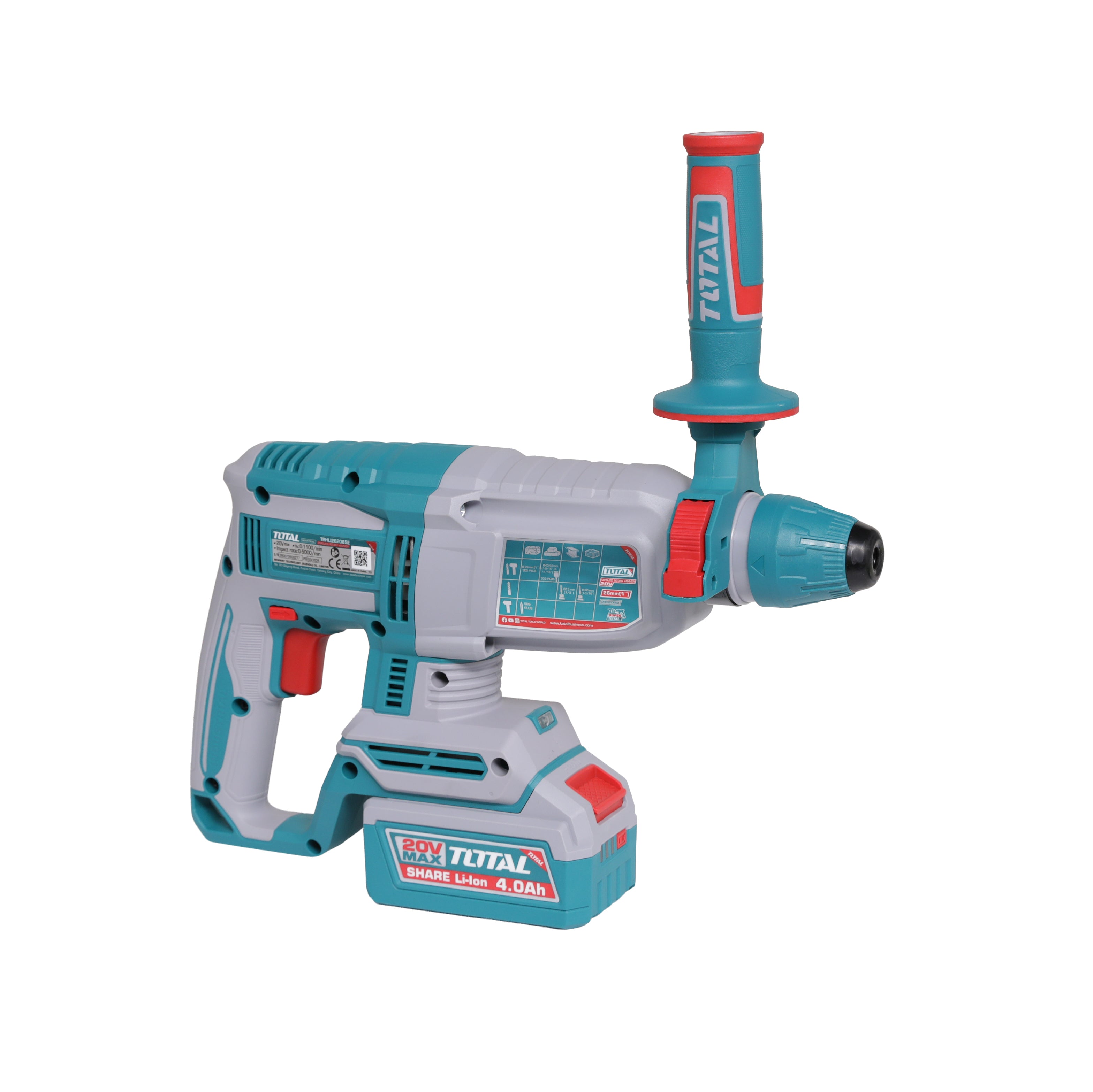 Total Li-Ion 20V Rotary Hammer (with 2 Batteries & Charger) - TRHLI262085E