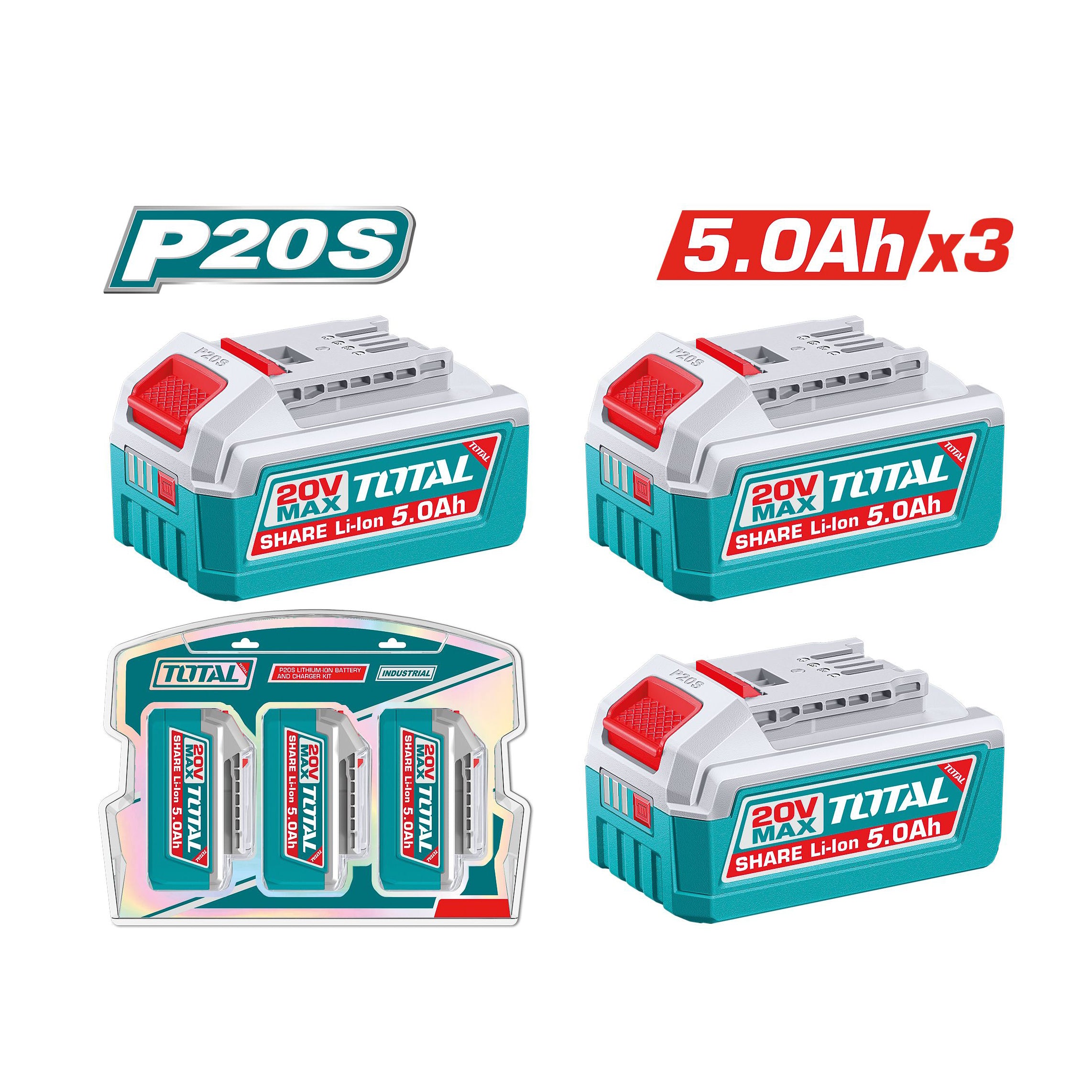 Total Li-Ion 20V 5.0Ah Battery Pack (Pack of 3) - TOSLI251198E