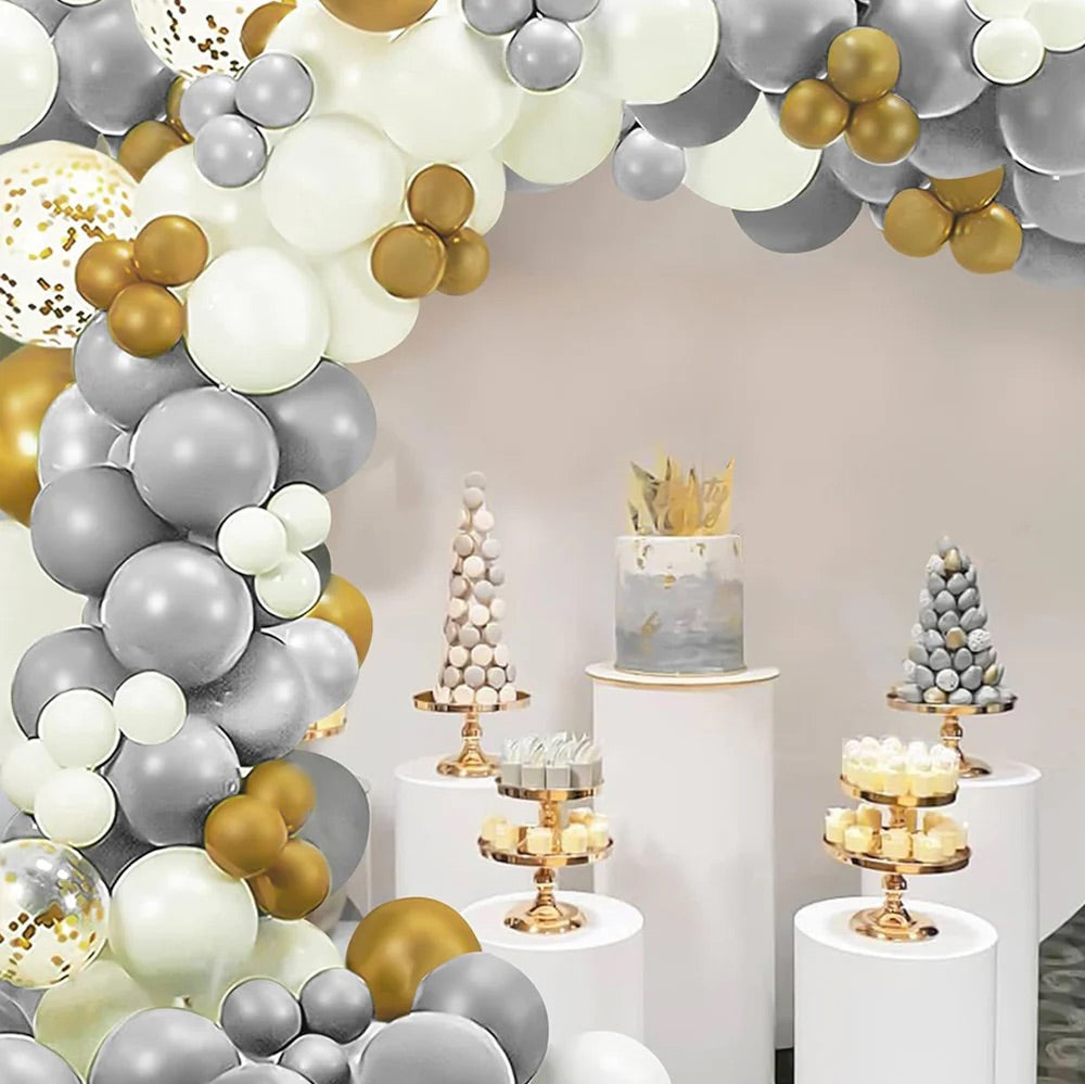Balloon Arch Kit with pump - White & Gold