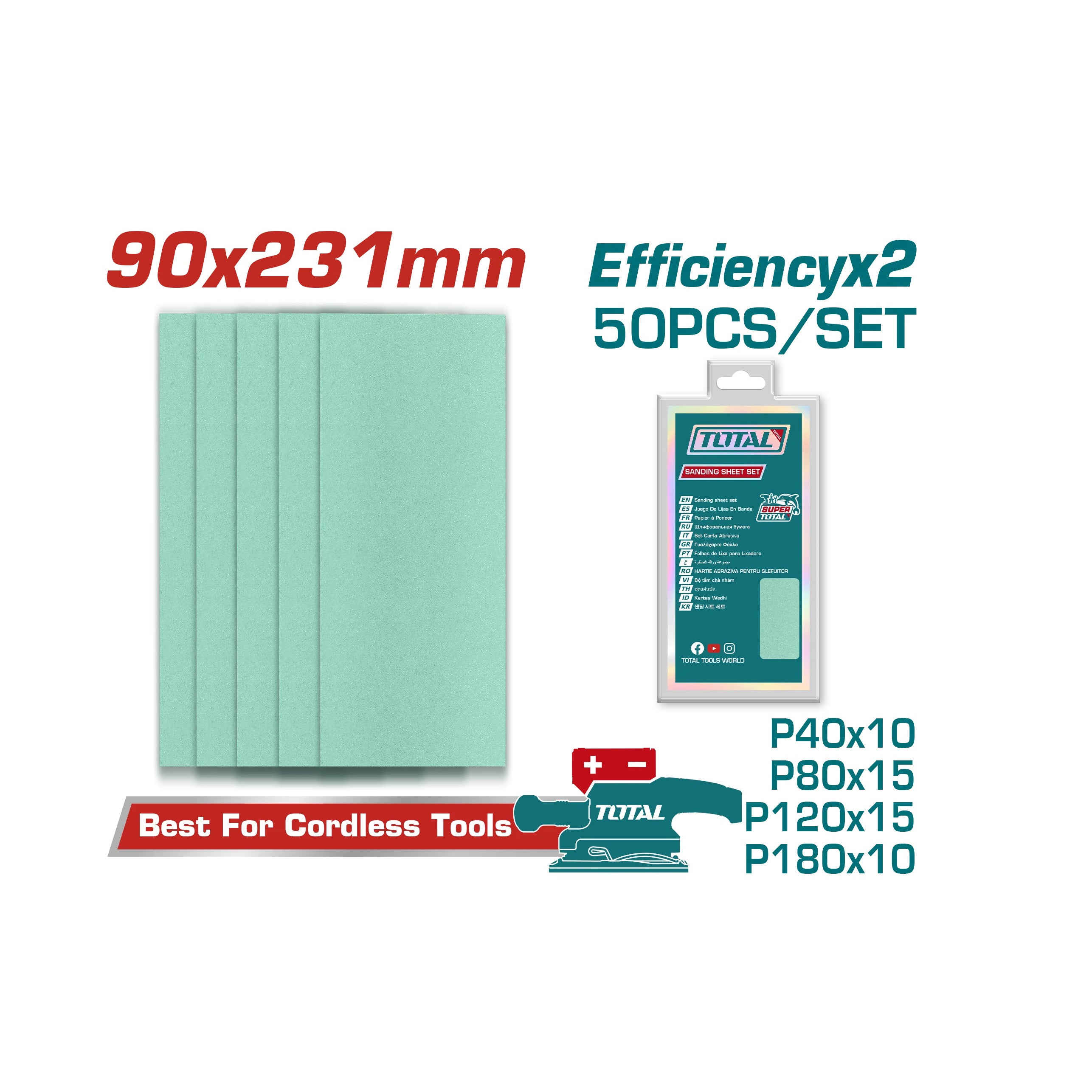 Total Sanding Sheet Set 90x231mm 50pc Set - TAC0902311