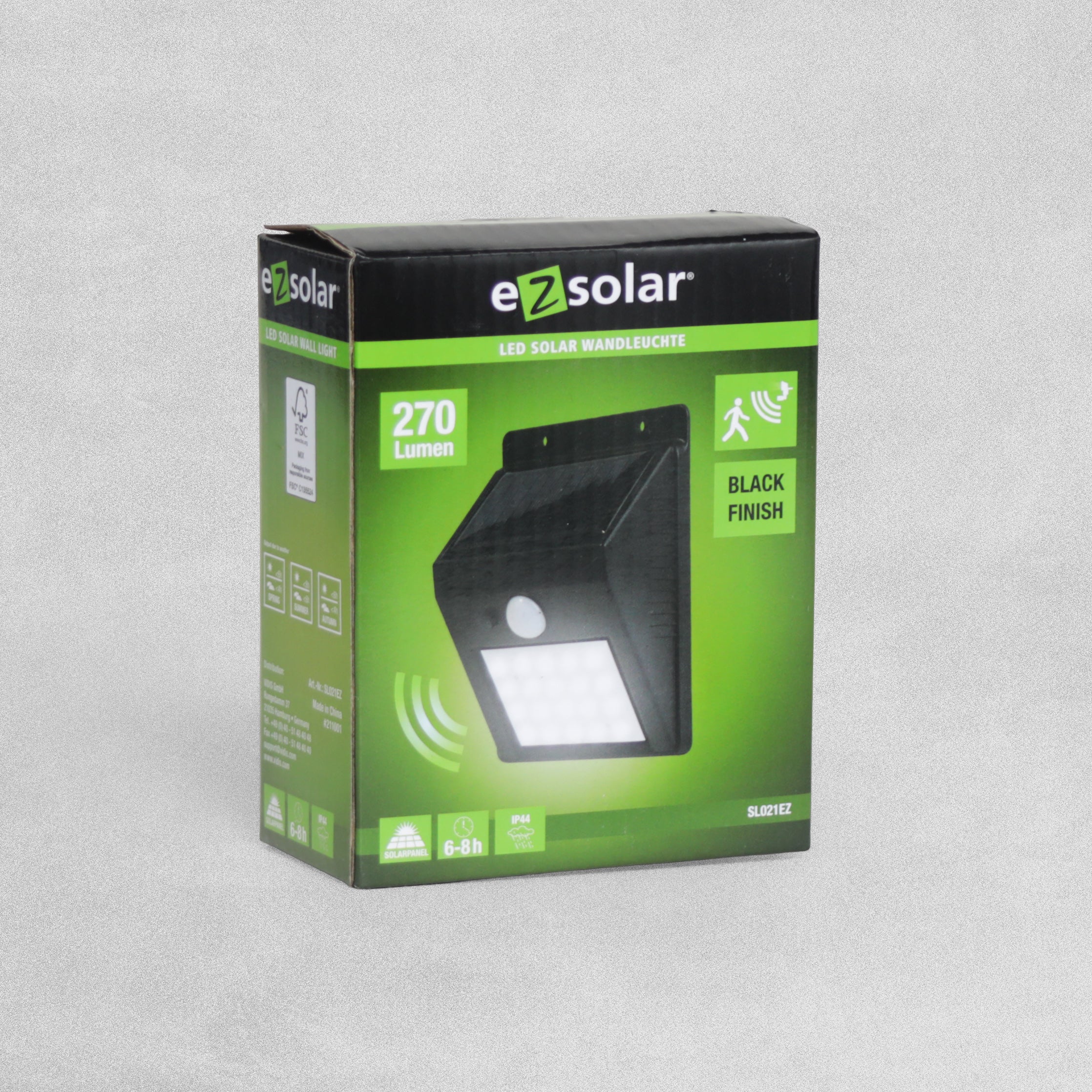 EZ Solar LED Wall Light With Motion Sensor -Black 2 pieces - Cool White