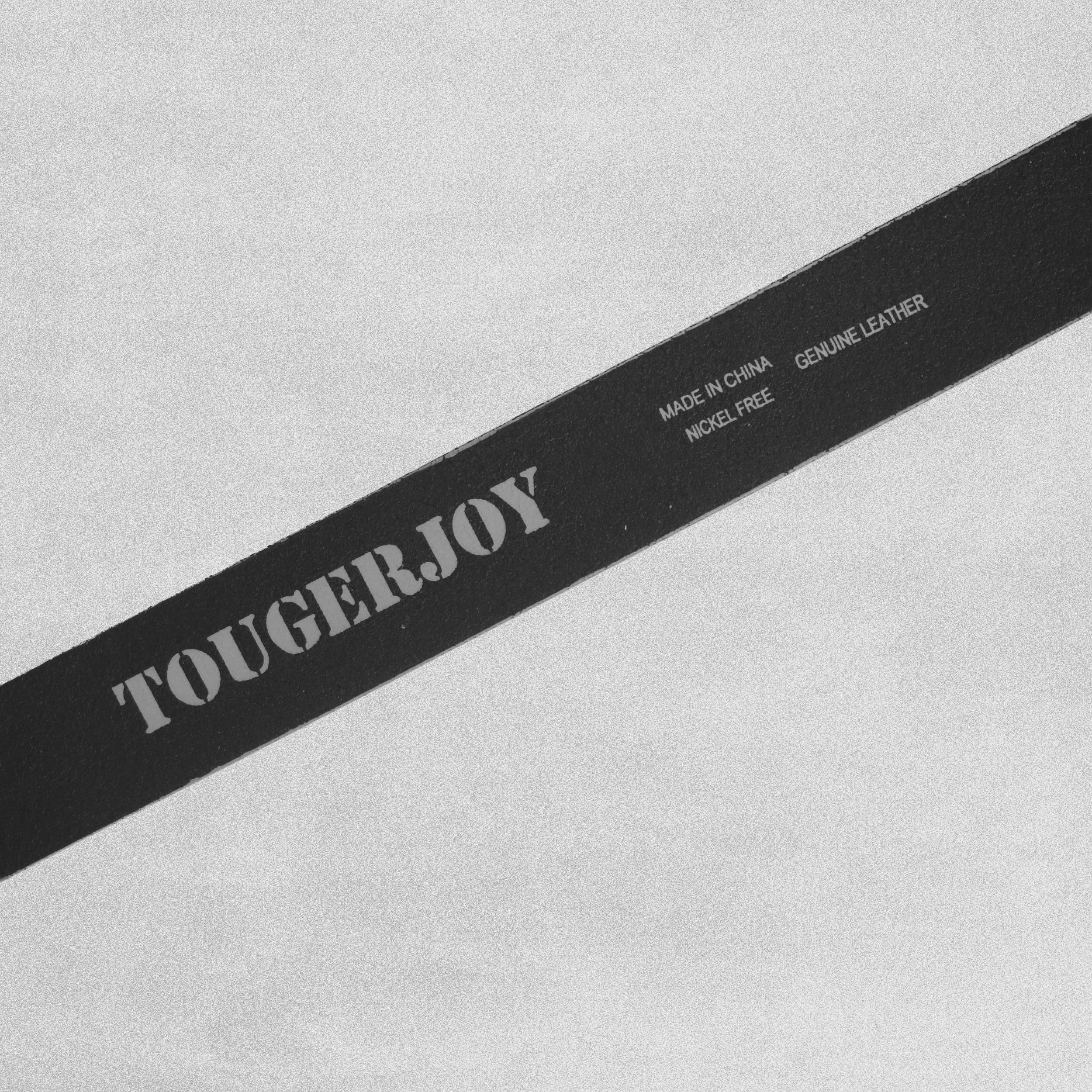Tougerjoy Real Black Leather Mens Belt - Blue Edging