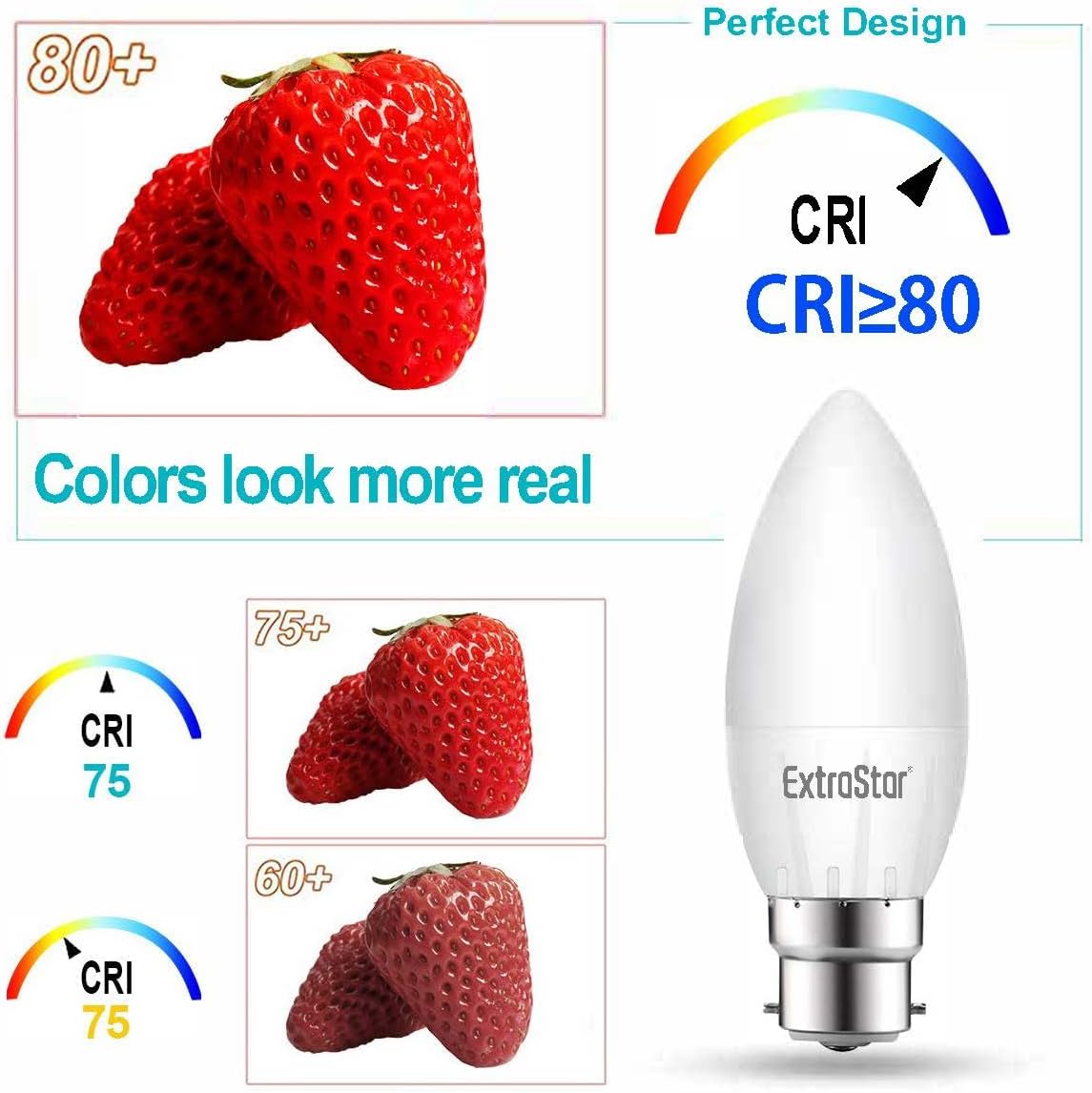 Extrastar 6W LED B22  Candle Light Bulb  570 Lumen 6500k Cold Light
