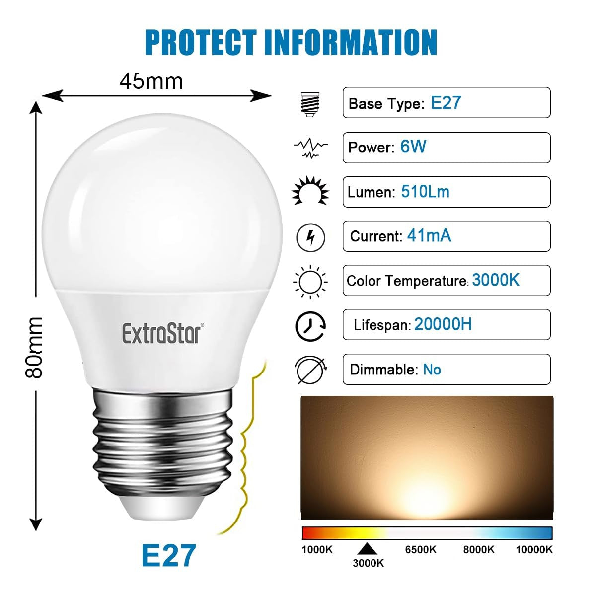 ExtraStar LED Light Bulb - E27 6W Light Bulb 480 Lumen 6500K Cold Light