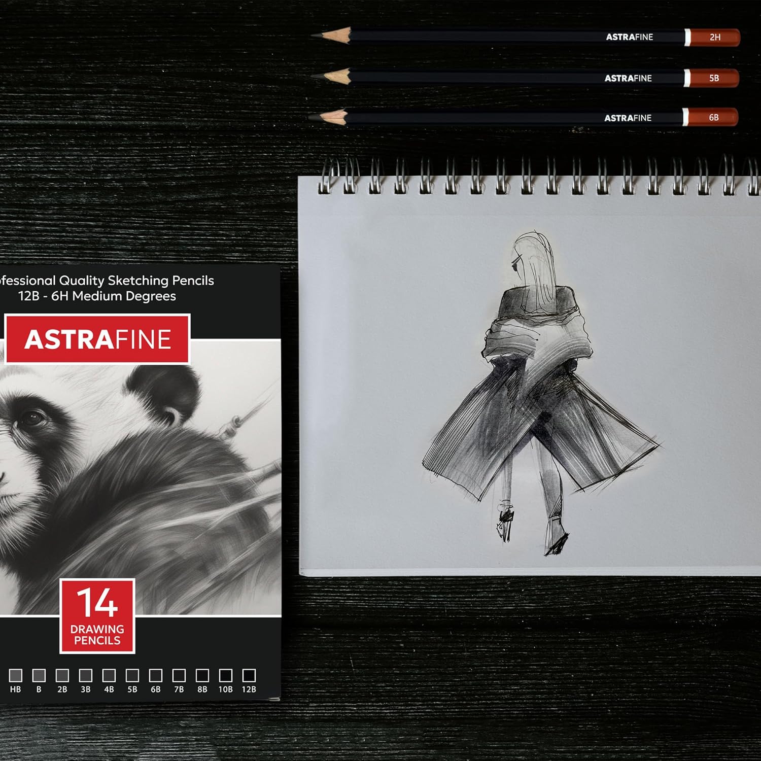 Astrafine Drawing Pencils 12 Pencils, 2 Blending Stumps Eraser and Sharpener.