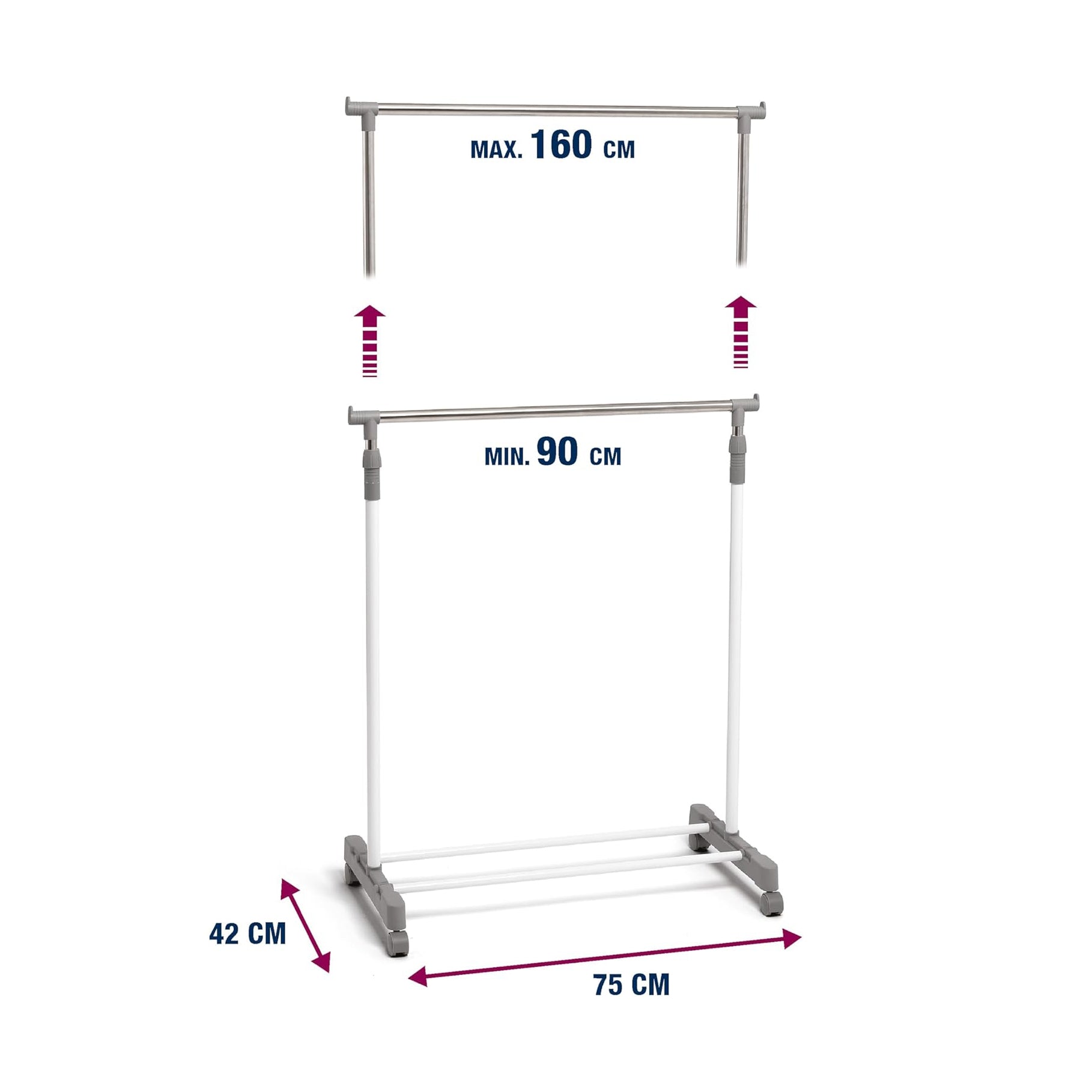 Domo Pak Living Clothes Rail Single Bar 68x75x42cm 160cm