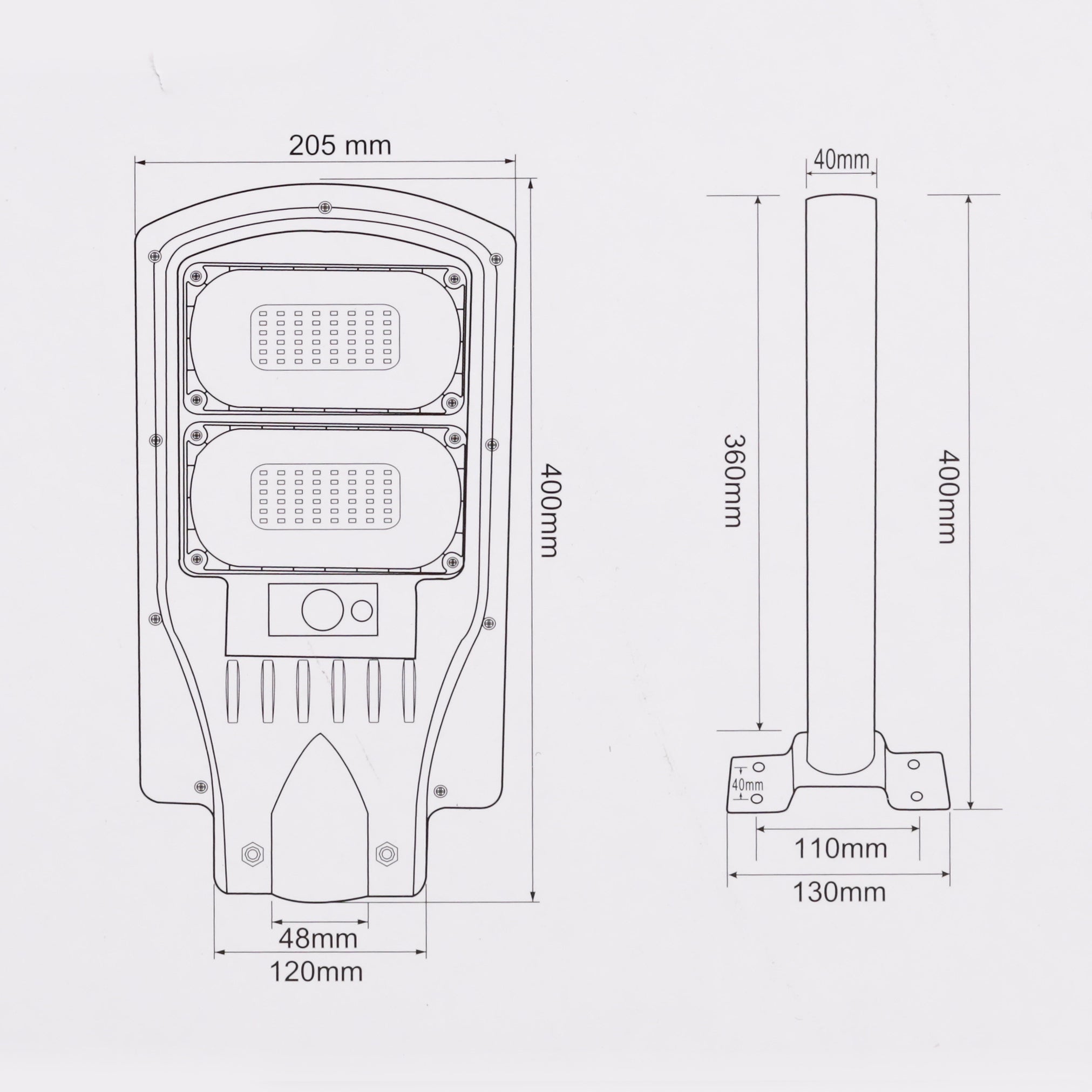 ExtraStar Radar Sensor Solar Street Lamp 6500k LED 5W 640 Lumen Cold Light Black