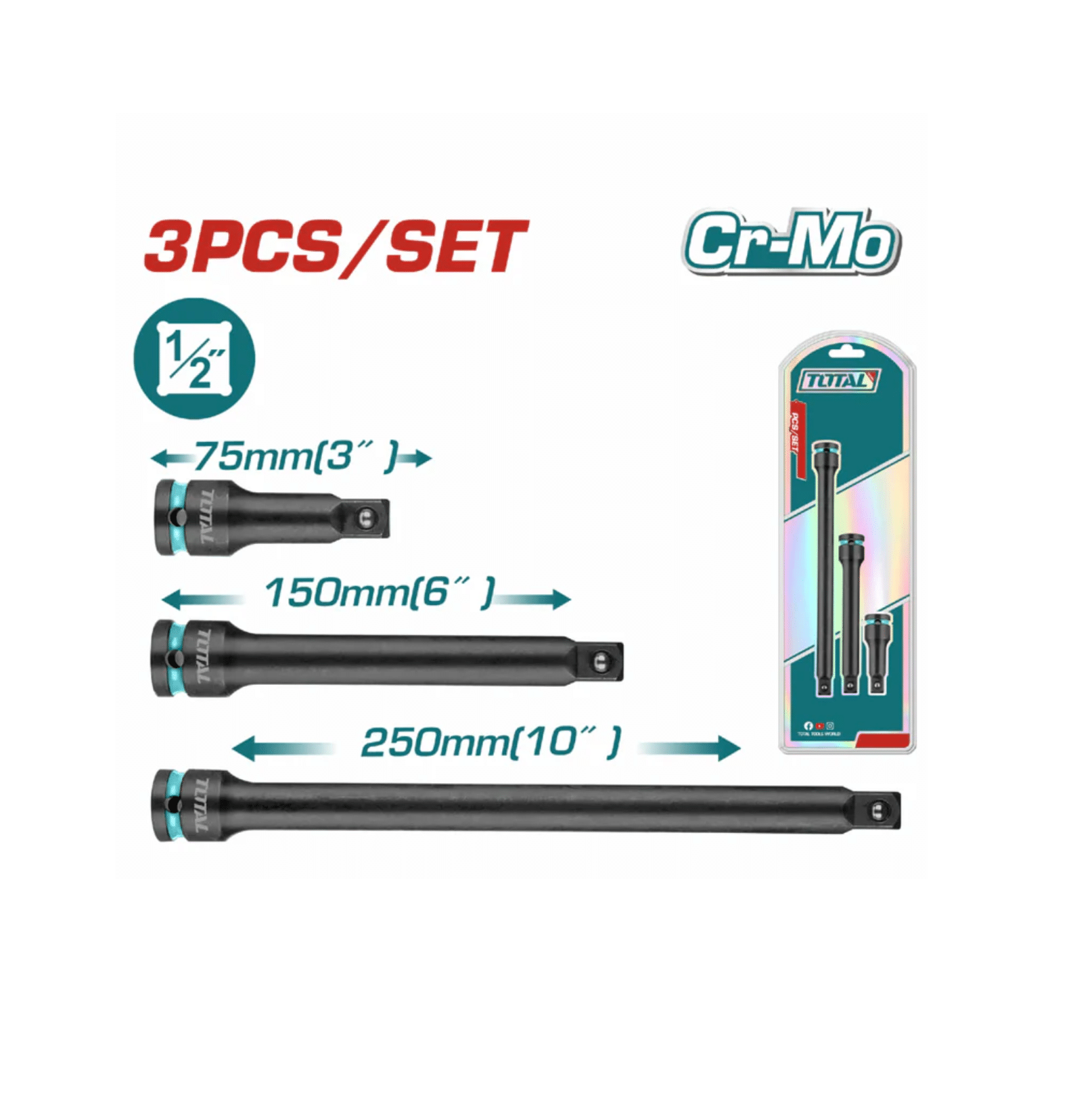 Total 1/2" Drive Impact Extension Bar Set - 3pc - THISEB12031
