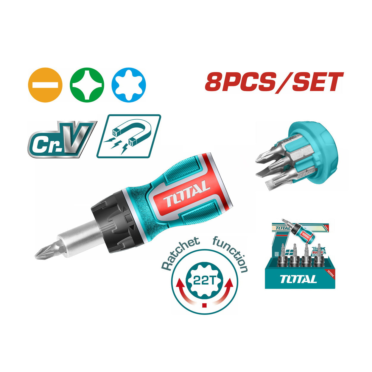 Total 8 in 1 Stubby Ratchet Screwdriver Set - TACSDS1726