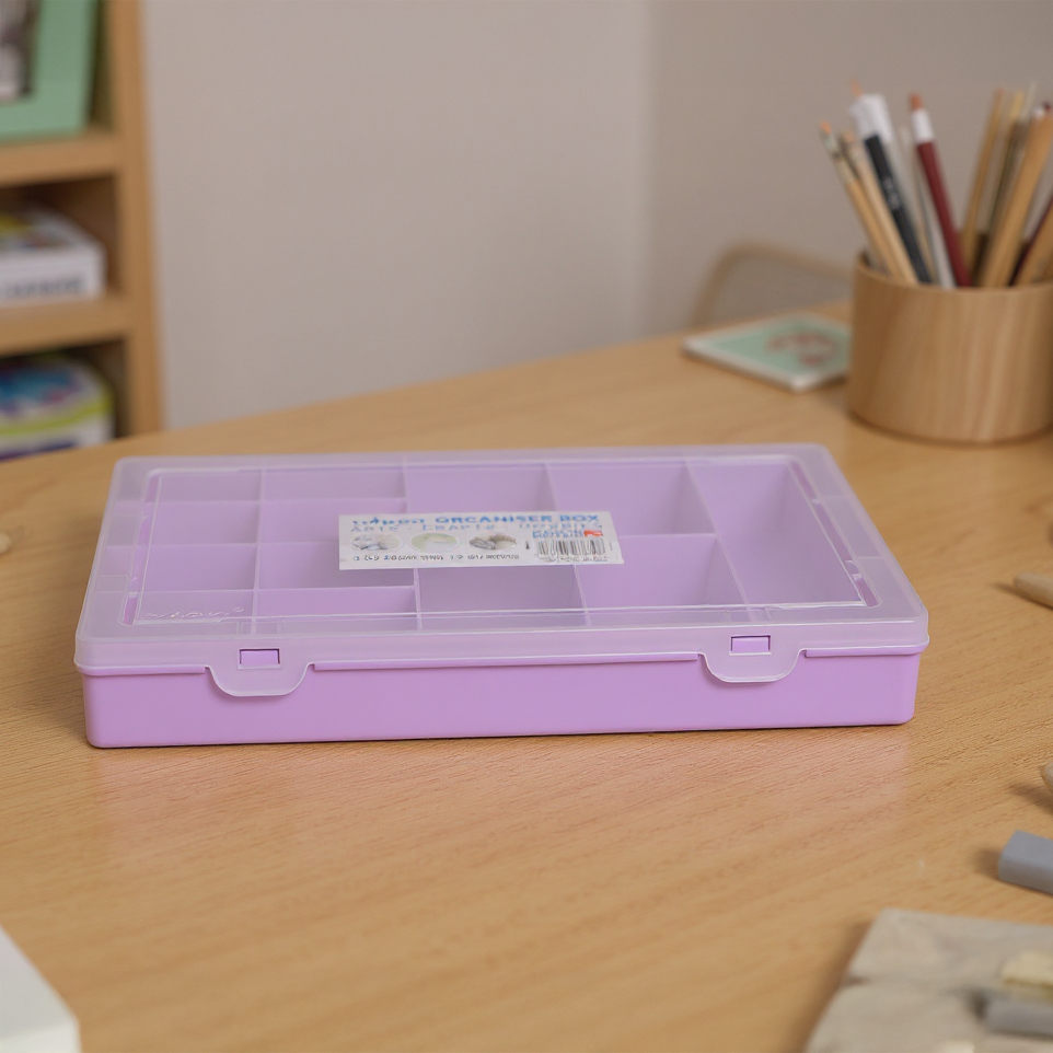 Wham Organiser Box & Lid 13 Divisions Lilac 29cm