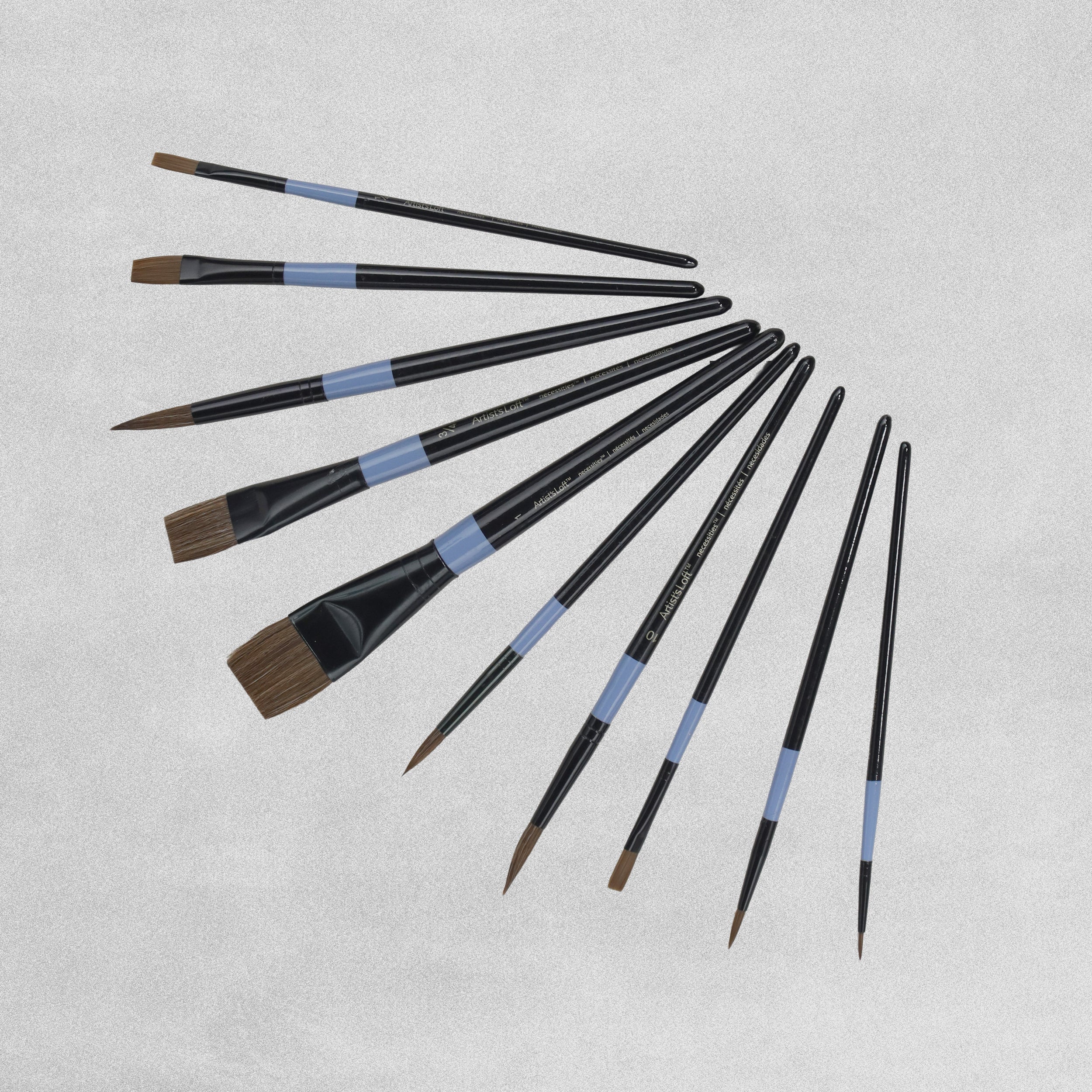 Artists Loft Natural Wash Flat Round Watercolour Brushes 10pc set