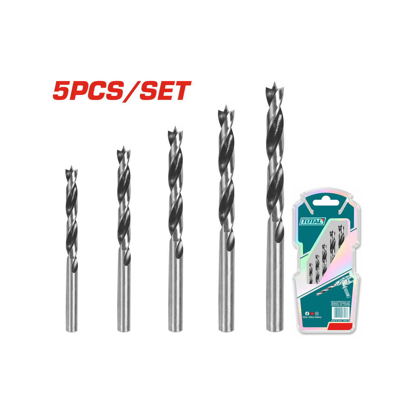 Total Wood Drill Bits Set 5pcs - TACSD7055