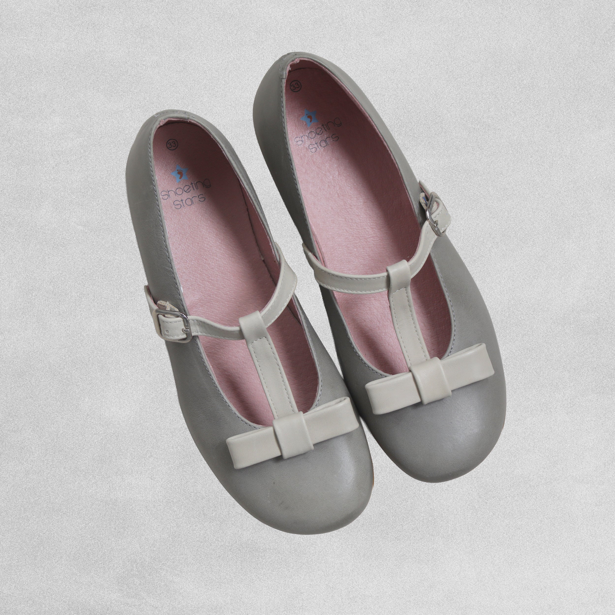 Shoeting Stars Grey / Beige shoes with muted cream Buckle Strap and Bow