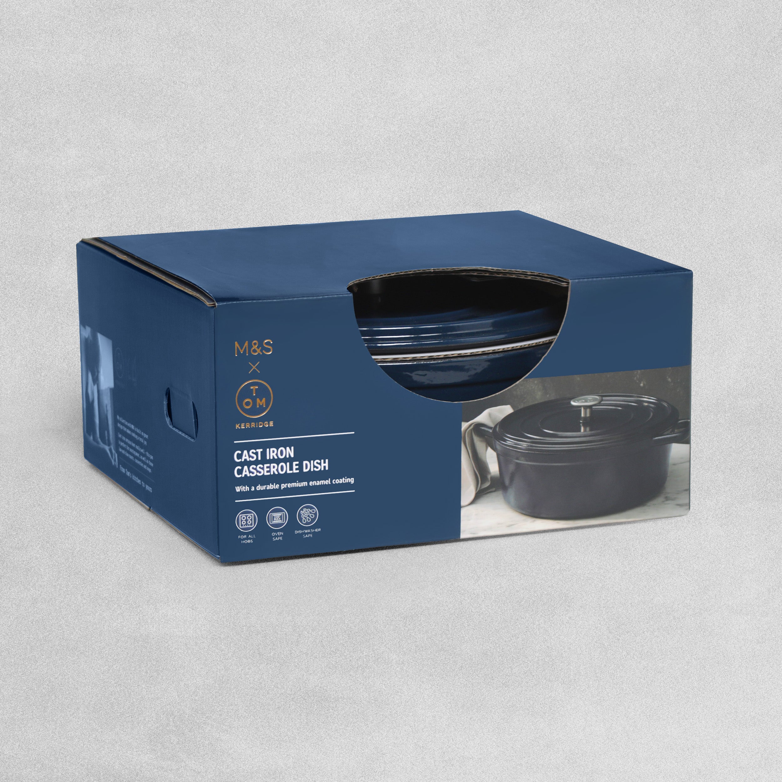M&S Tom Kerridge Cast Iron Casserole Dish 27cm 4.8 Litres Navy Blue
