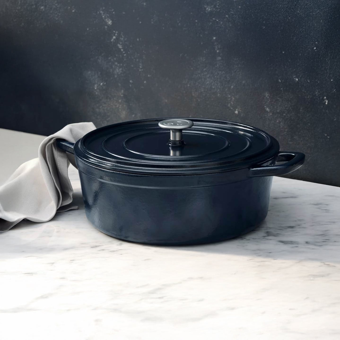 M&S Tom Kerridge Cast Iron Casserole Dish 27cm 4.8 Litres Navy Blue