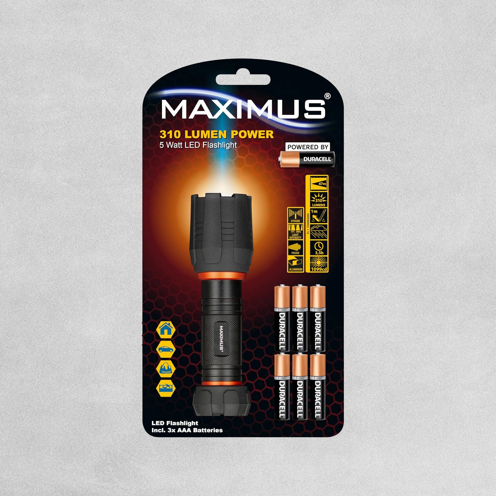 Maximus 5 Watt LED Flashlight 310 Lumen, Batteries included.