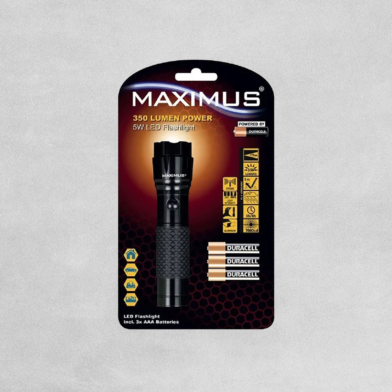Maximus 5 Watt LED Flashlight 350 Lumen, Batteries included.