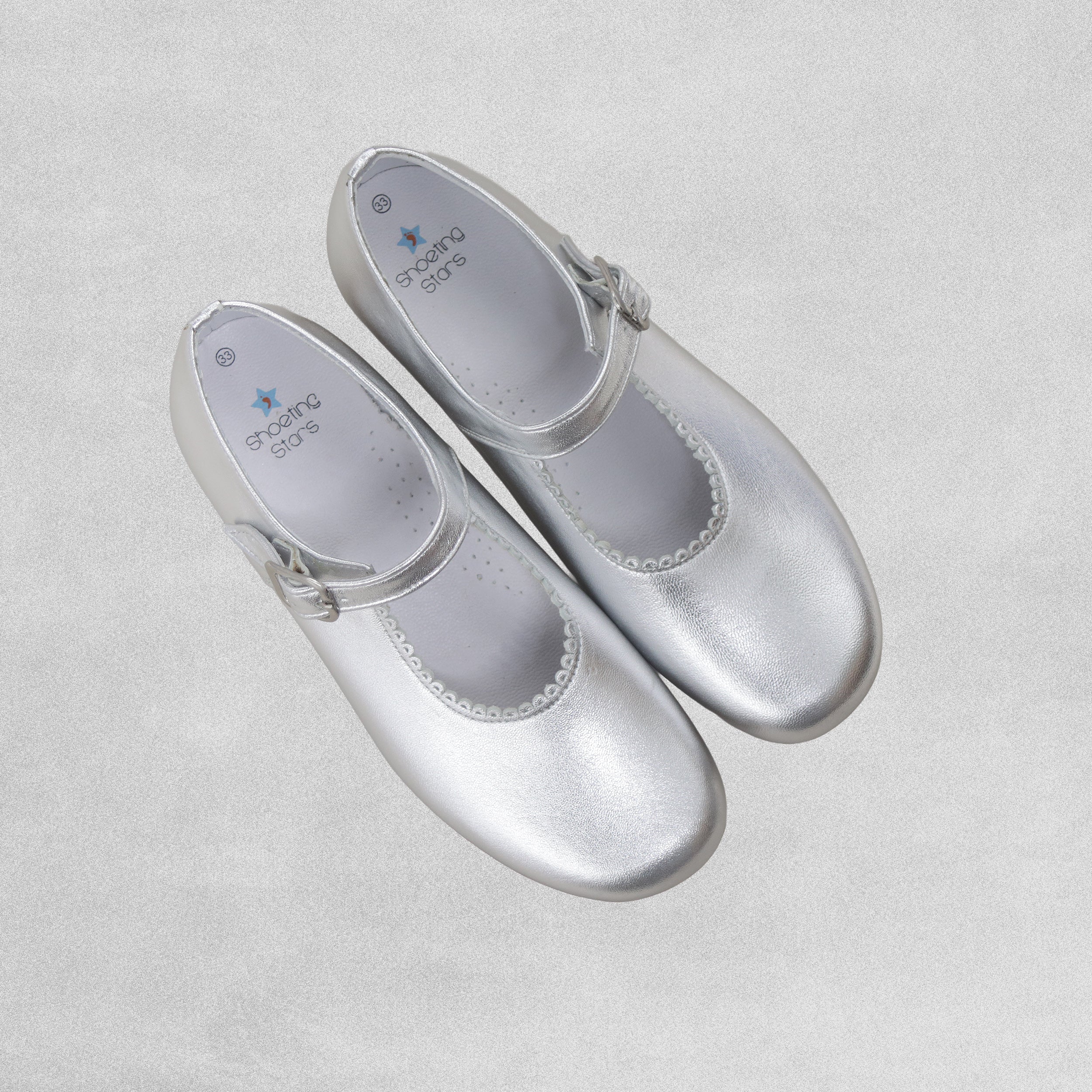 Shoeting Stars Silver Leather Shoes with Buckle Strap
