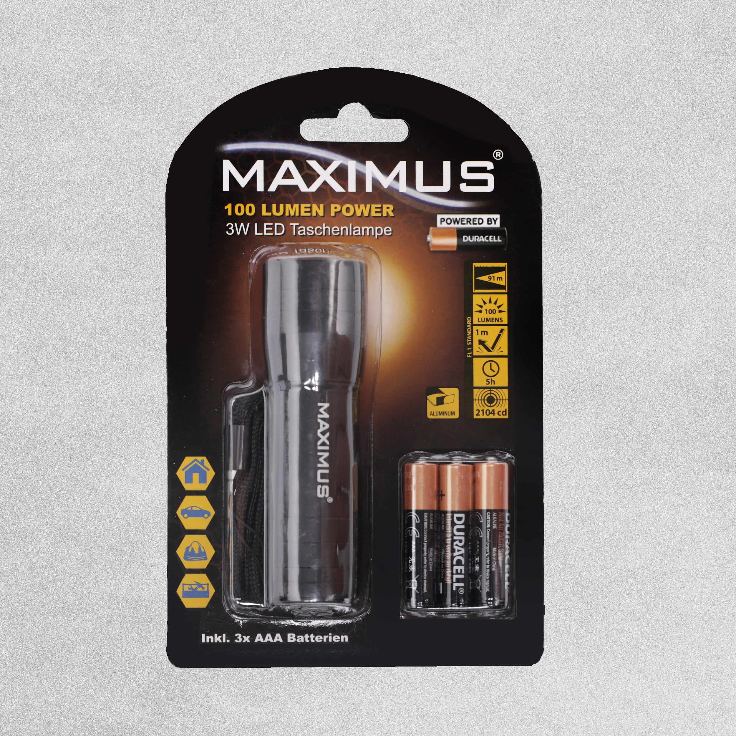 Maximus 3 Watt LED Flashlight 100 Lumen, Batteries included.