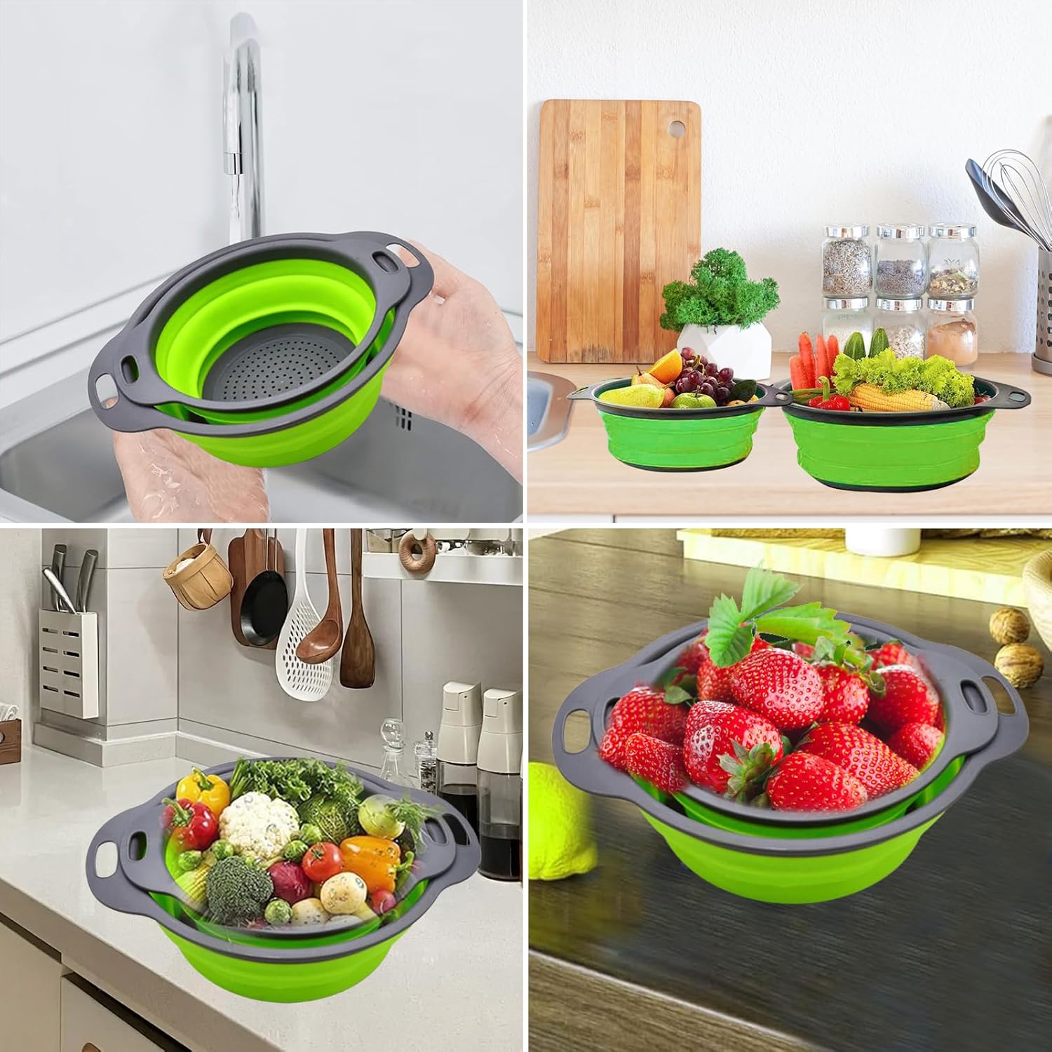 Collapsible Colanders Pair - Various Colours Available