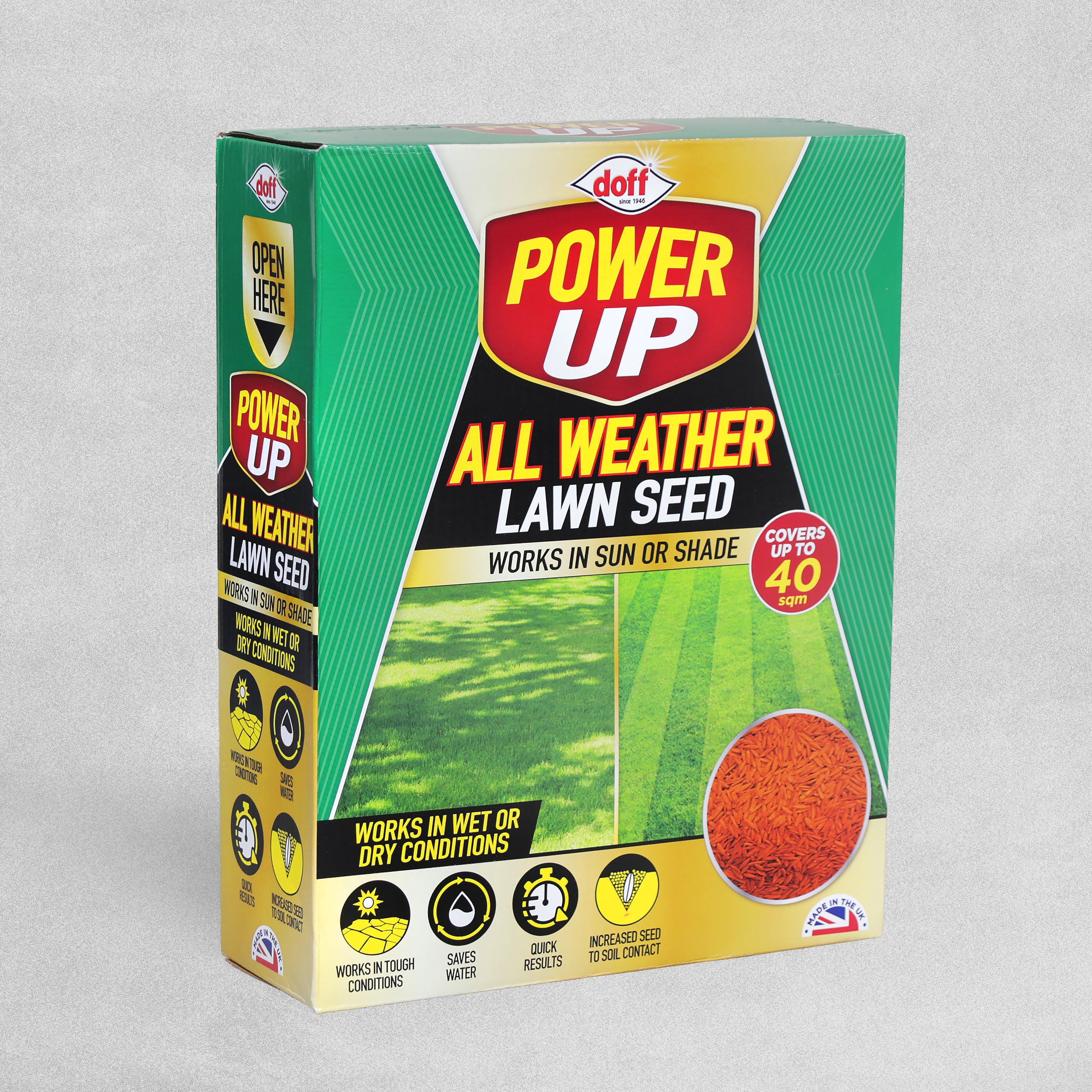 Doff Power Up All Weather Grass Seed 40sqm - 1kg