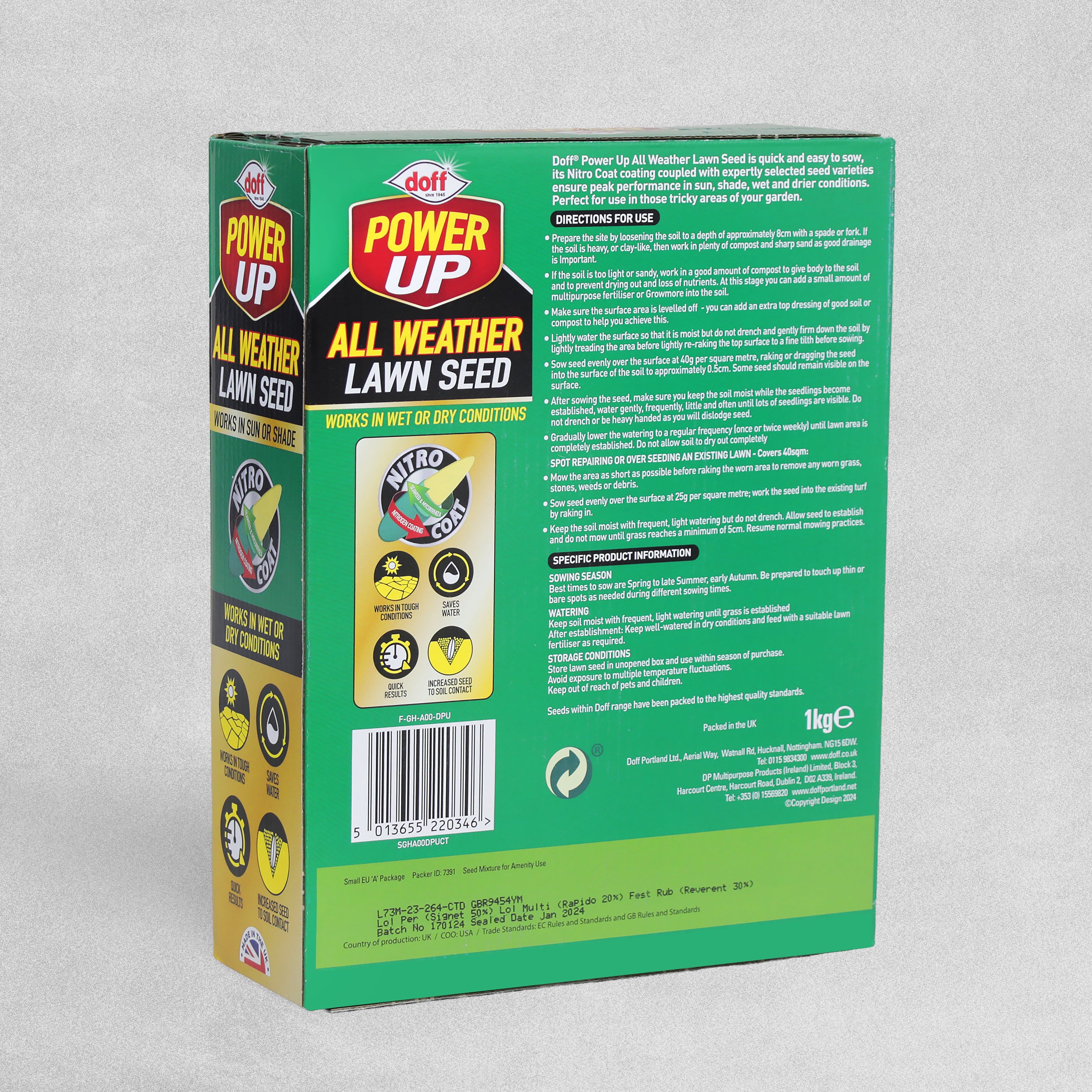 Doff Power Up All Weather Grass Seed 40sqm - 1kg
