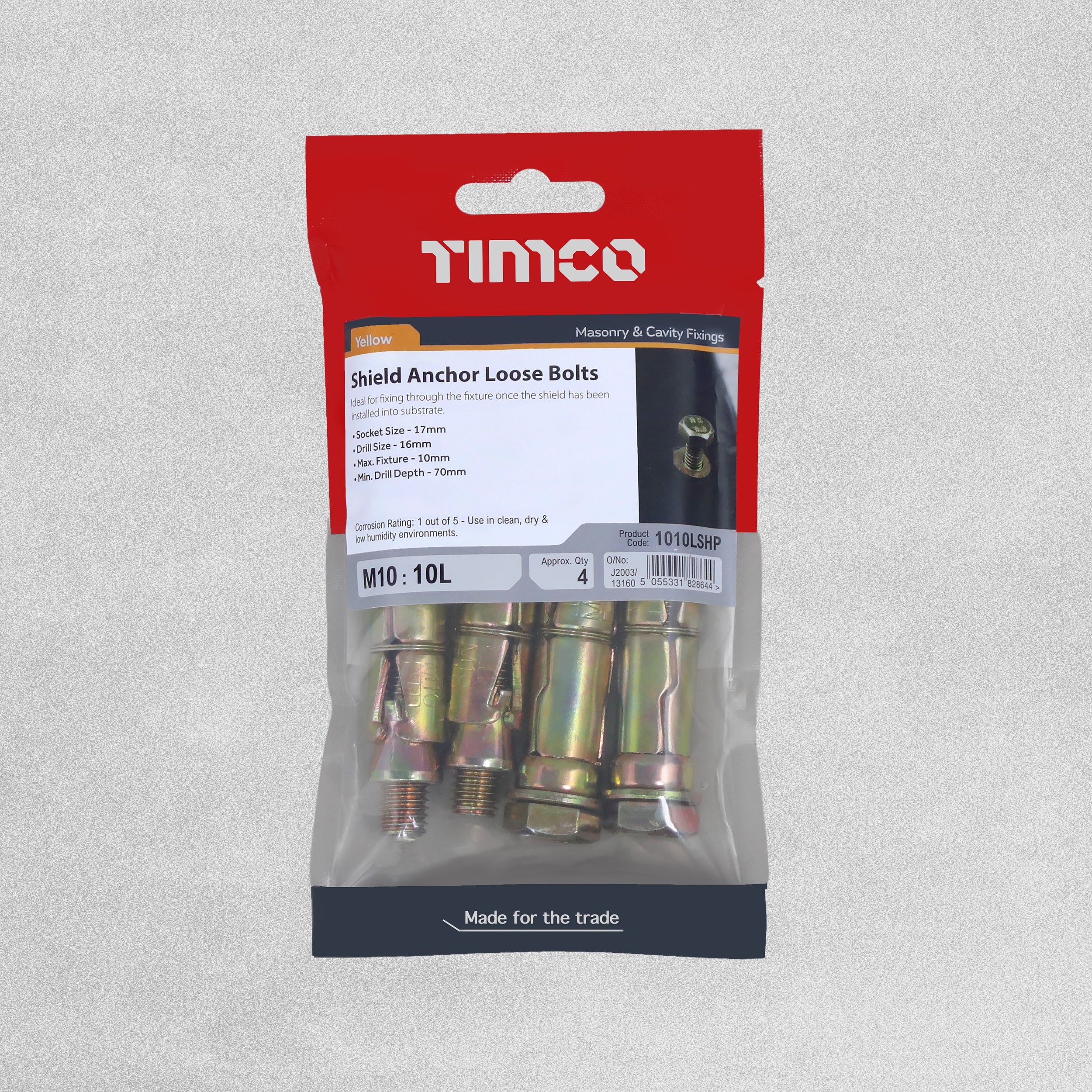 Timco Shield Anchor Loose Bolts M10:10L - Pack of 4