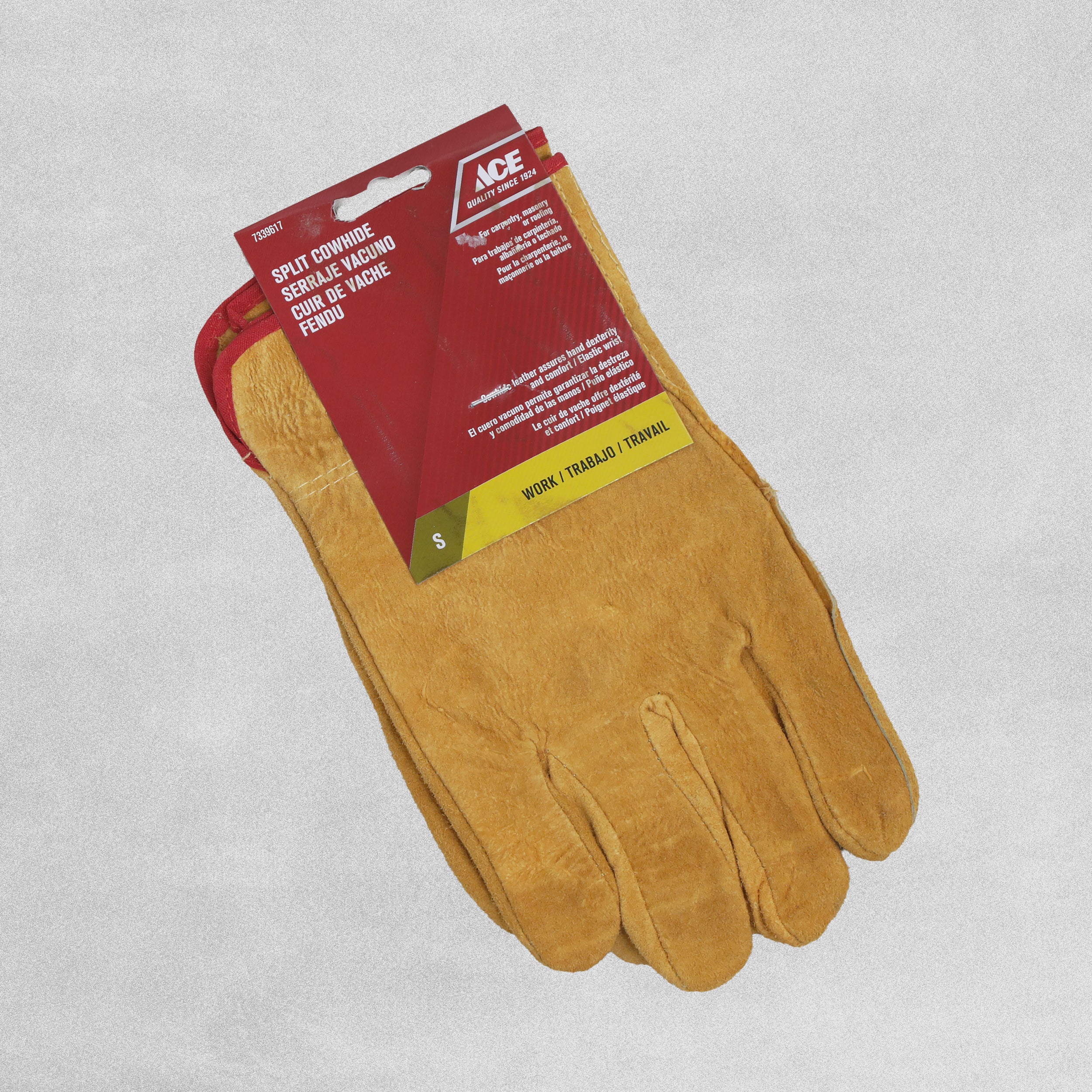 Ace Split Cowhide Gloves Tan - Size Small