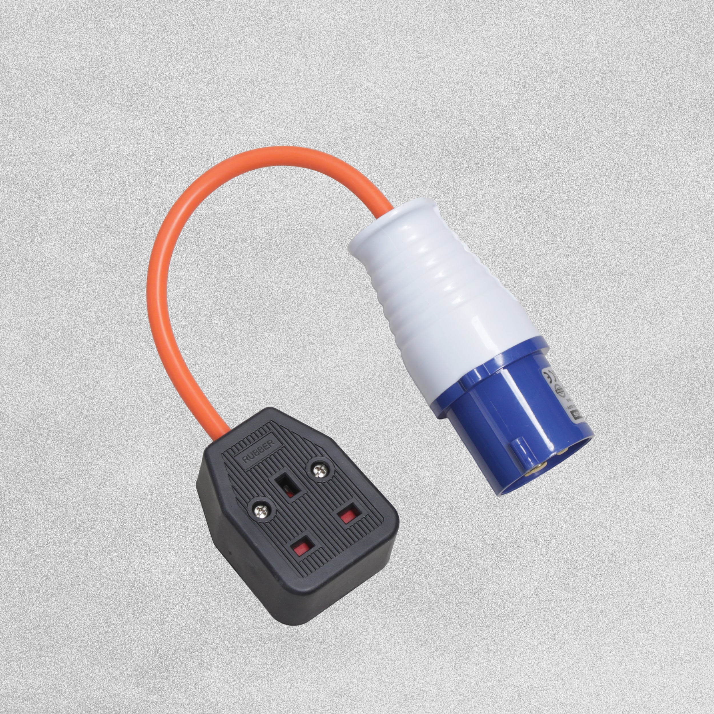 Status Mains Round 3 Pin Hook Up Lead UK Plug to 16A Site Plug to 1 Way UK Socket. Approx 20cm Lead