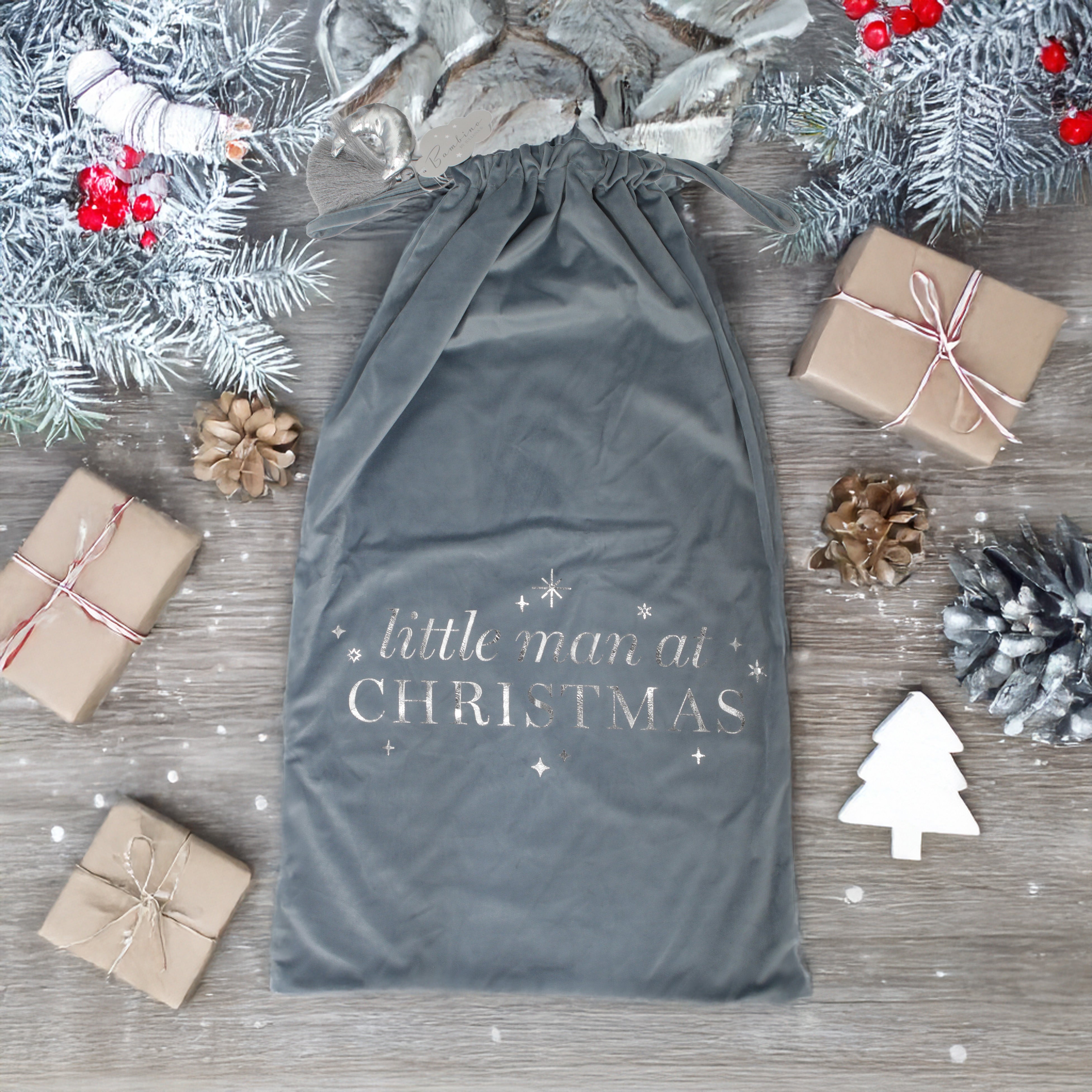 Bambino "Little Man at Christmas" Present Sack Blue