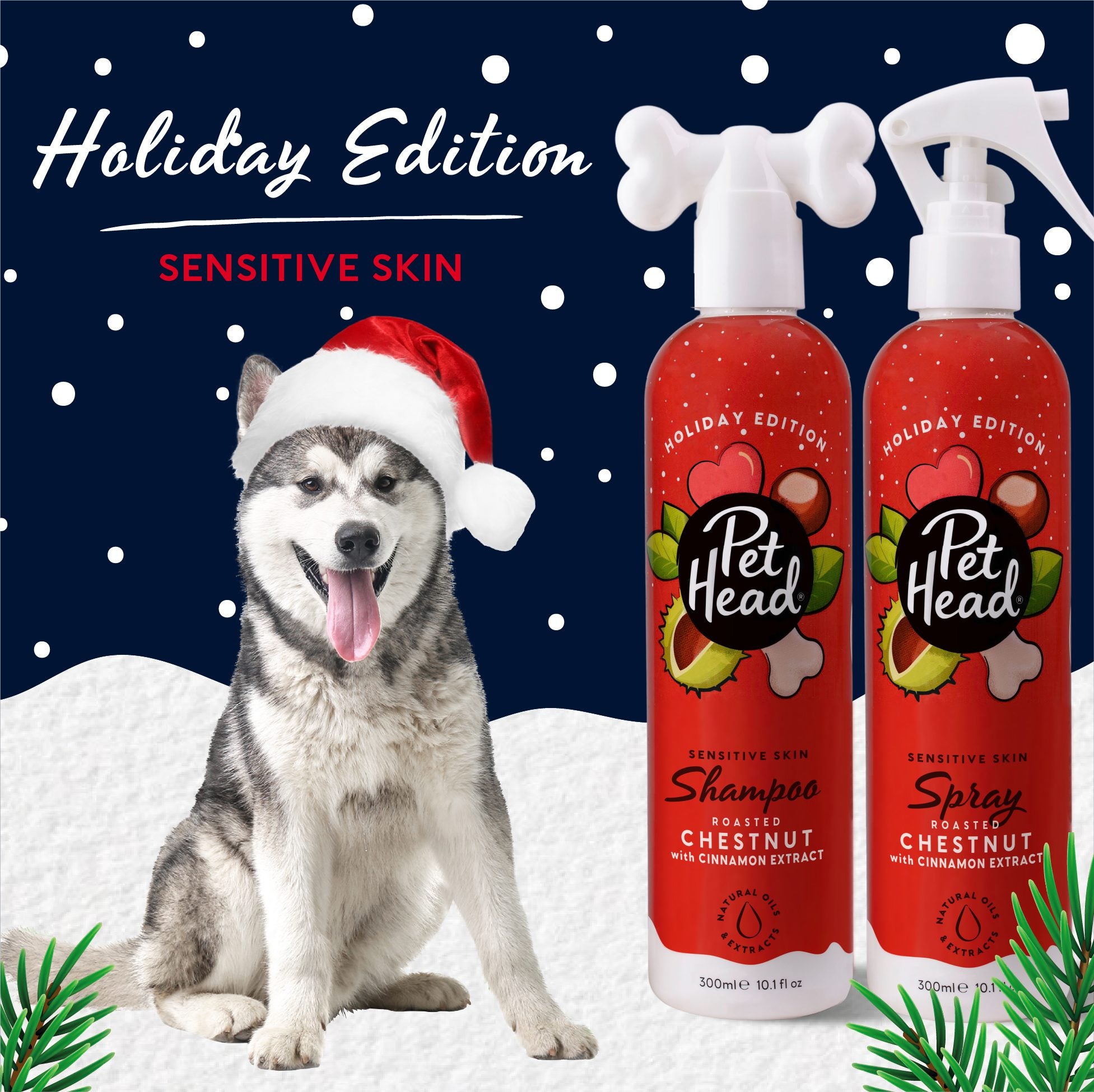 Pet Head Festive Dog Shampoo and Spray Set  Roasted Chestnut with Cinnamon Scent 300ml