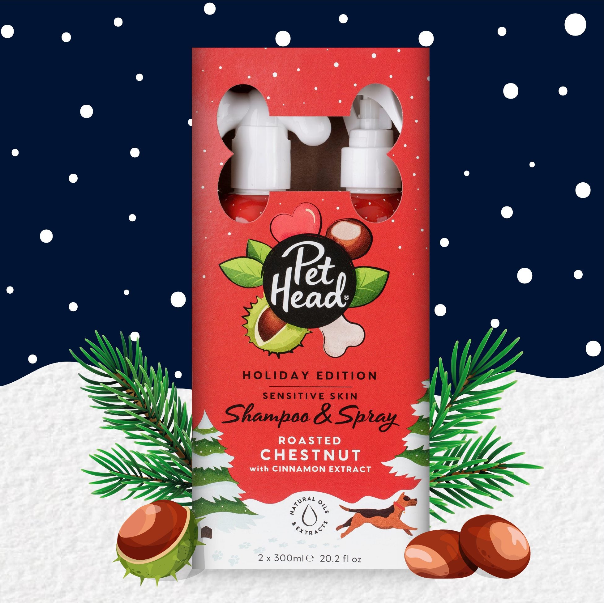 Pet Head Festive Dog Shampoo and Spray Set  Roasted Chestnut with Cinnamon Scent 300ml