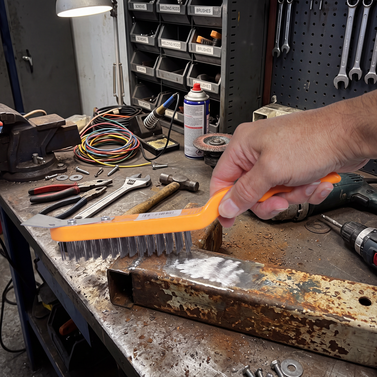 Wire Brush with Scraper Orange